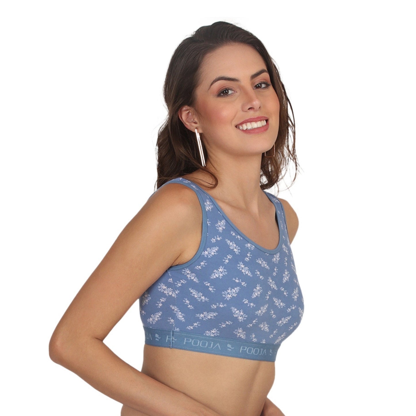 POOJA RAGENEE Seamless Smooth Fabric & comfortable Printed Bra for Fitness SQ1032 Blue
