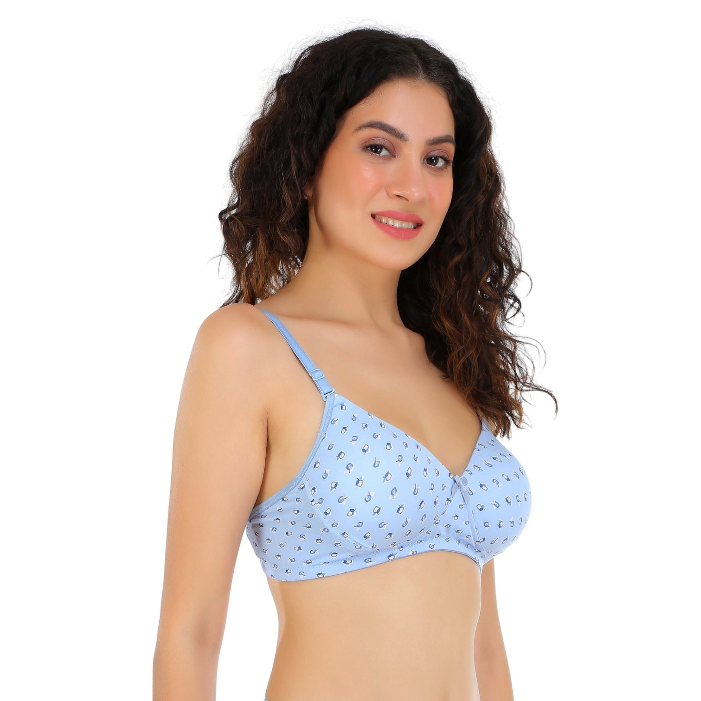 Pooja Ragenee Light Padded Printed bra Lycra Blend for Womens -FQ8001 Blue