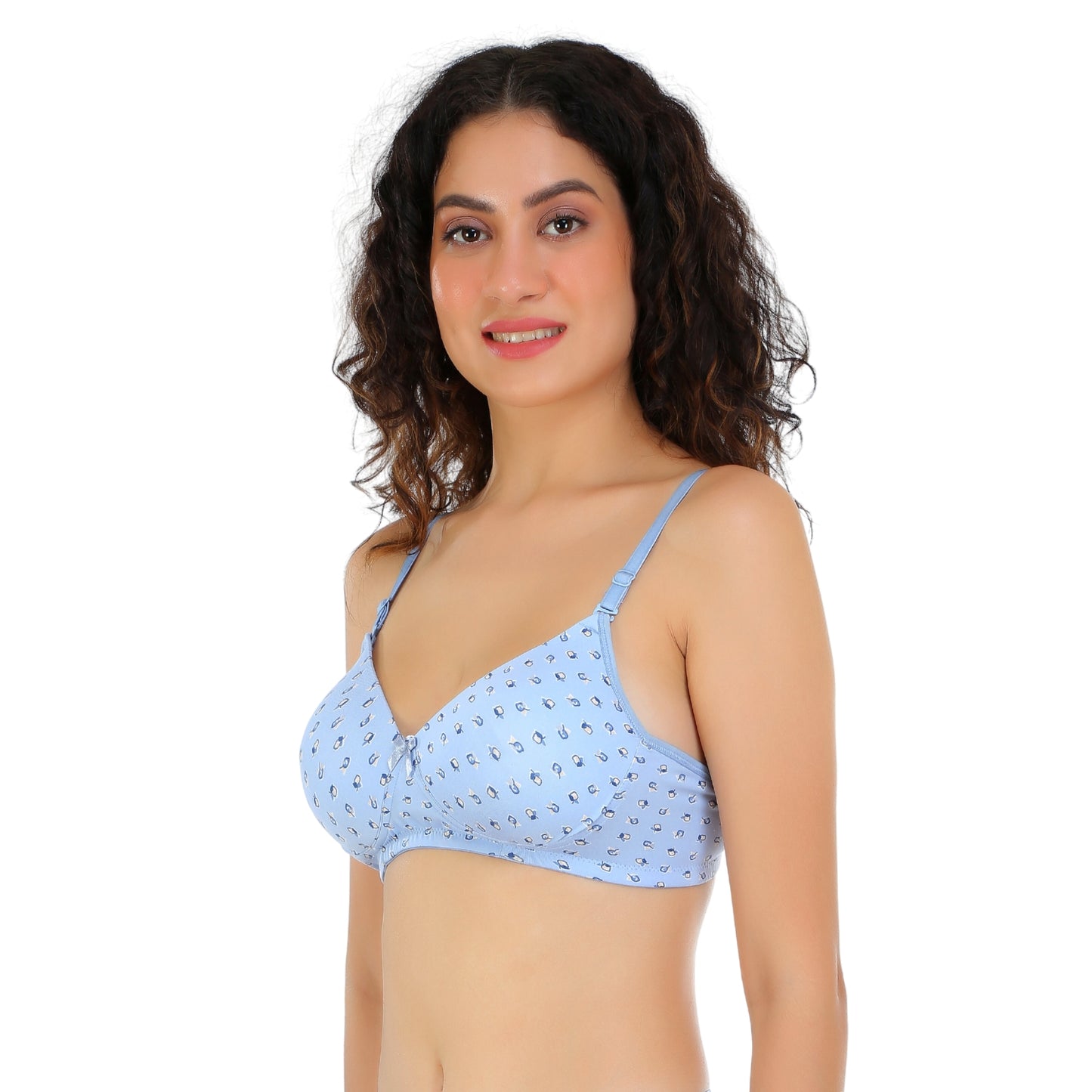 Pooja Ragenee Light Padded Printed bra Lycra Blend for Womens -FQ8001 Blue