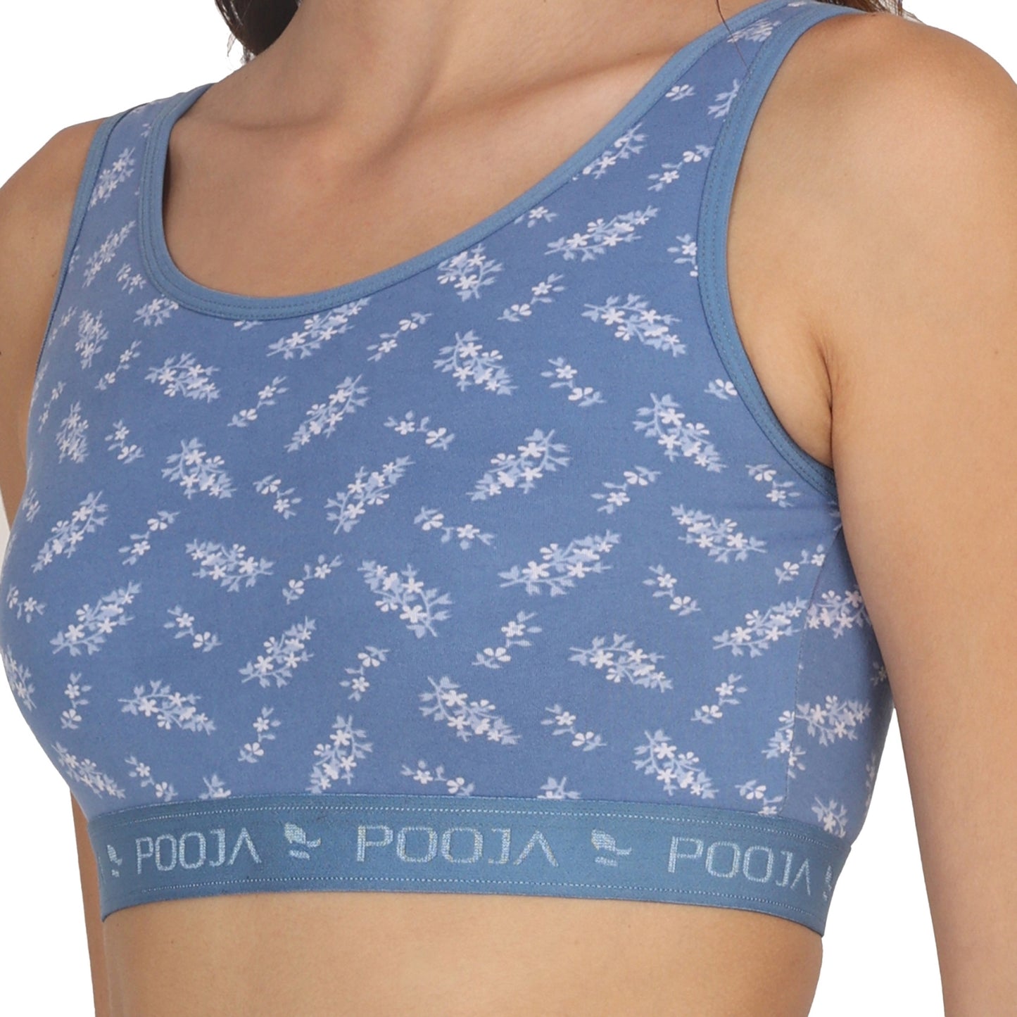 POOJA RAGENEE Seamless Smooth Fabric & comfortable Printed Bra for Fitness SQ1032 Blue