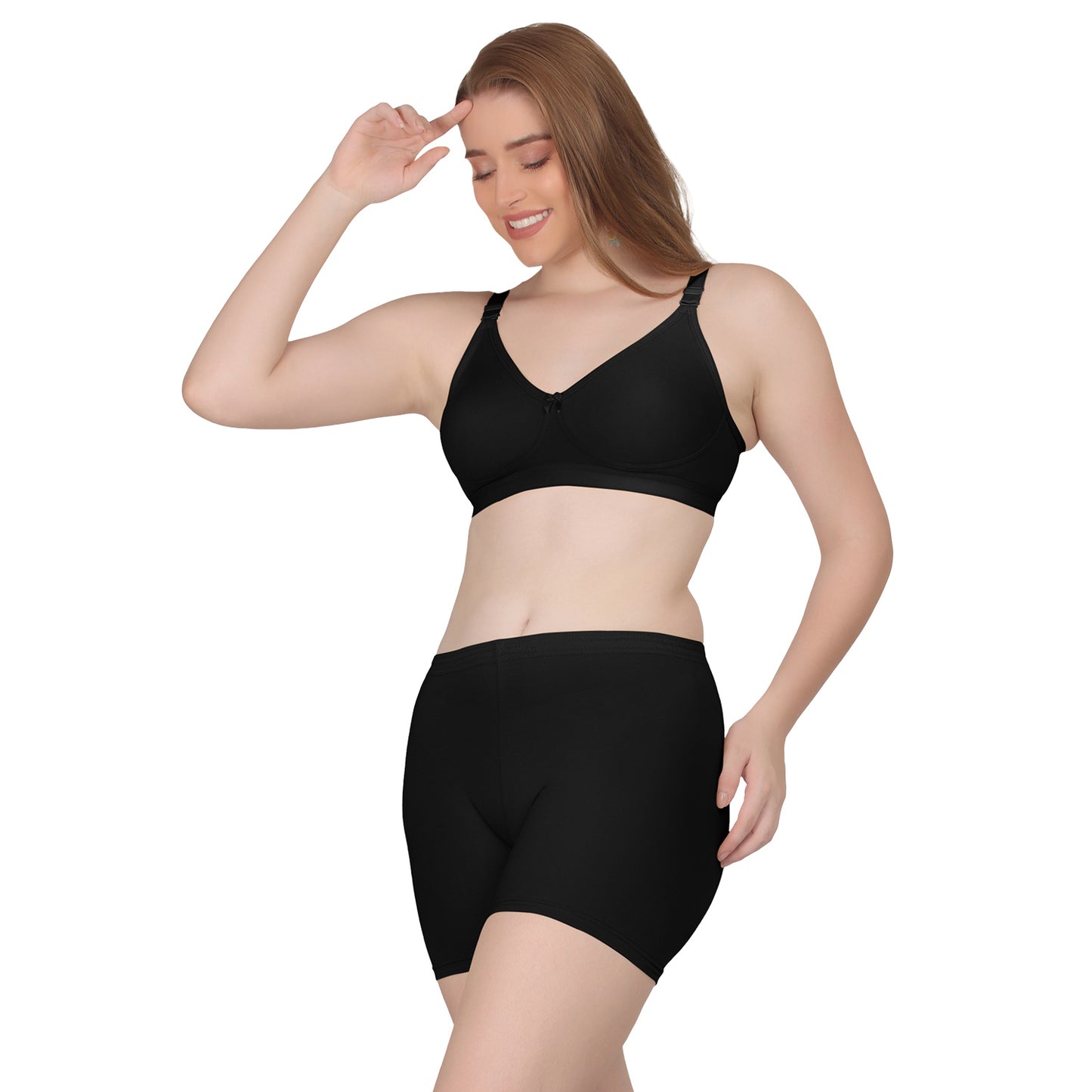 POOJA RAGENEE Seamless Moulded Non Padded Free Wired Comfortable Lingerie Set ST09 Black