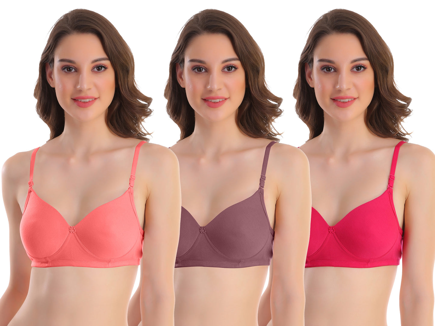 3PK Padded Moulded Full Coverage Cotton Bra