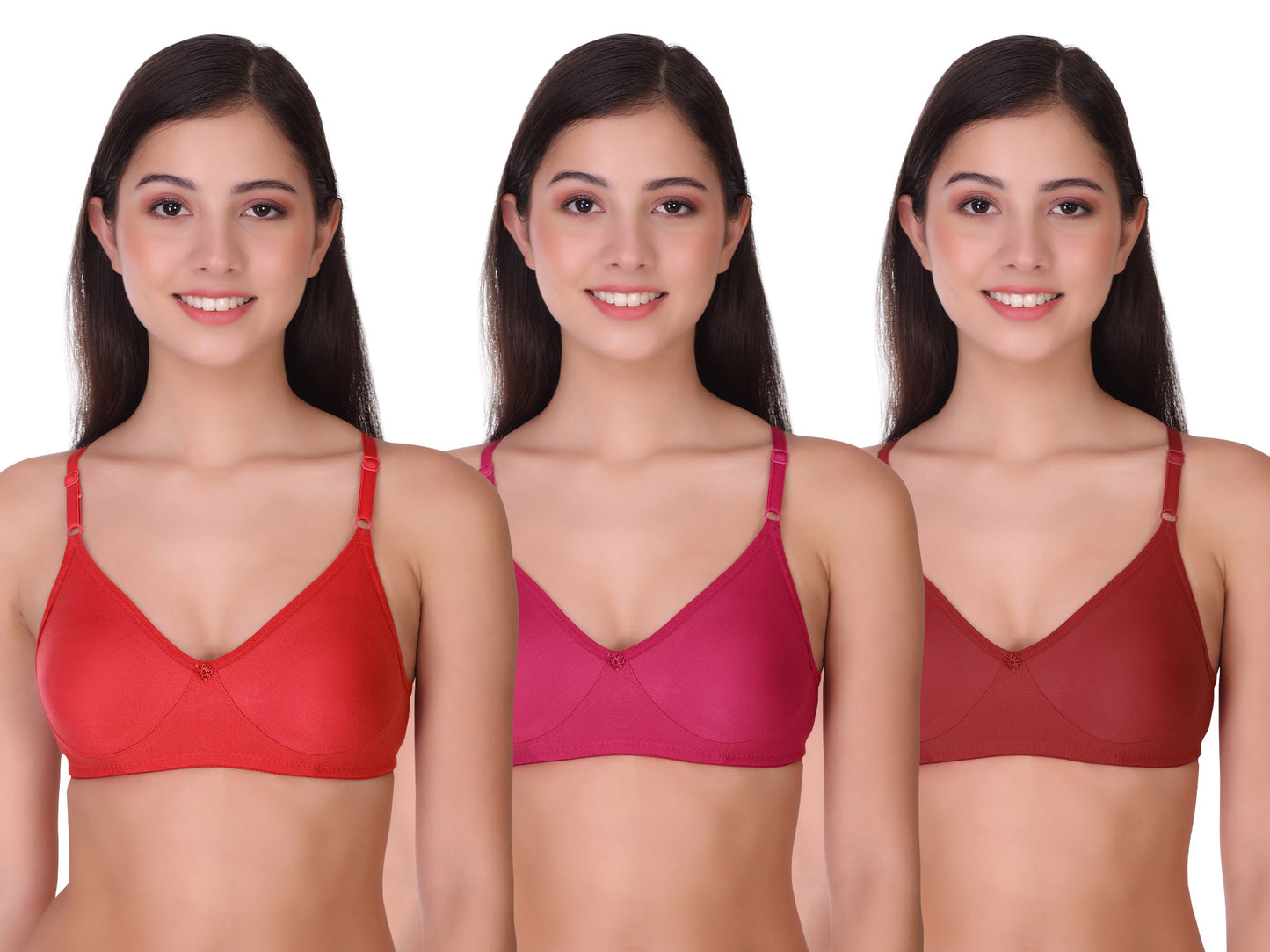 Pooja Ragenee Womens Full Coverage Non Padded Mould Cotton Bra MQ3055 Coral-Magenta-Maroon