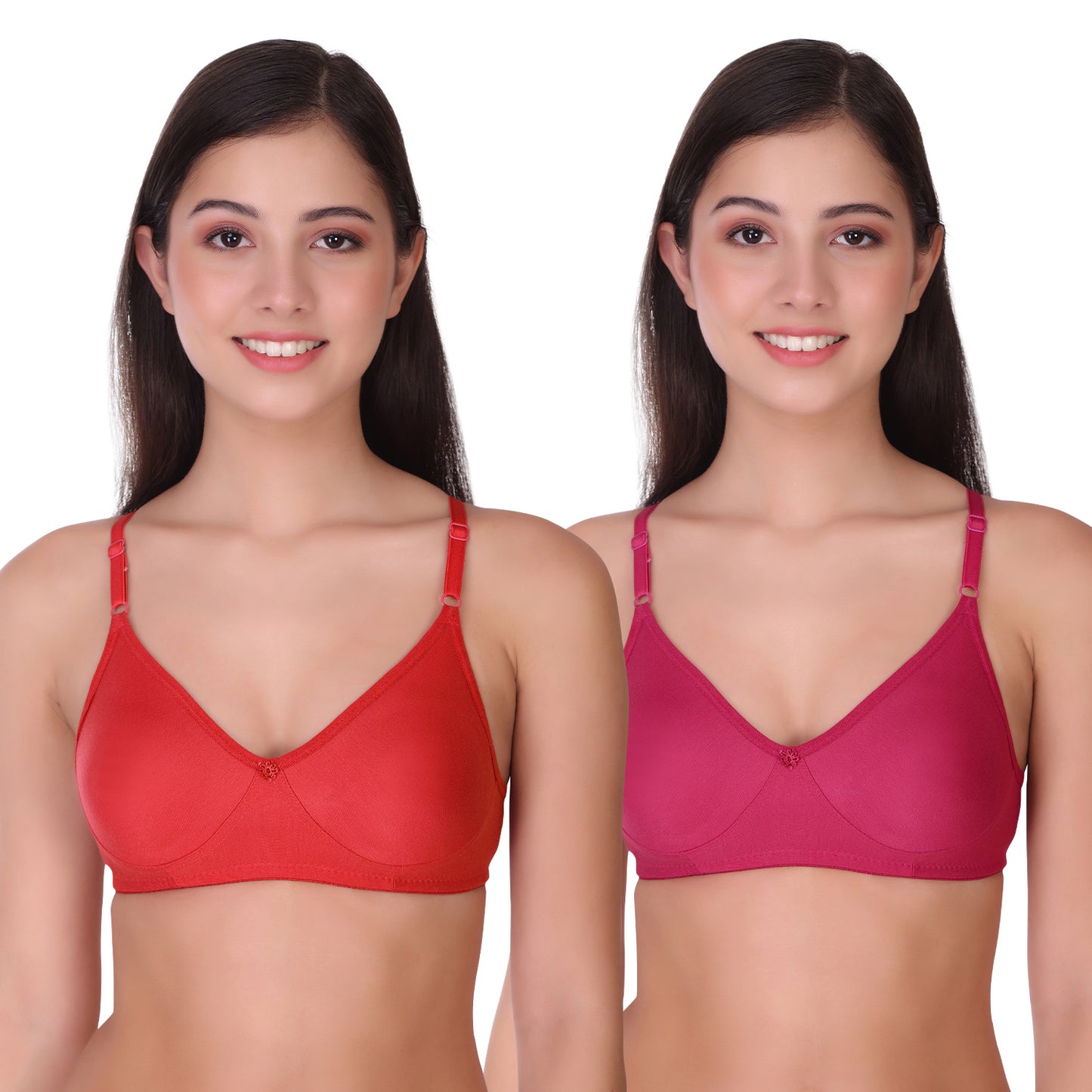 Pooja Ragenee Womens Full Coverage Non Padded Mould Cotton Bra MQ3055 Coral-Magenta