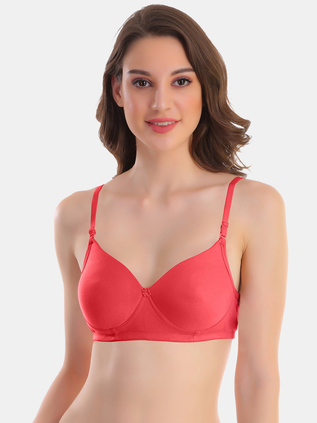 Pooja Ragenee Womens Full Coverage Padded Mould Cotton Bra FQ8005 Coral