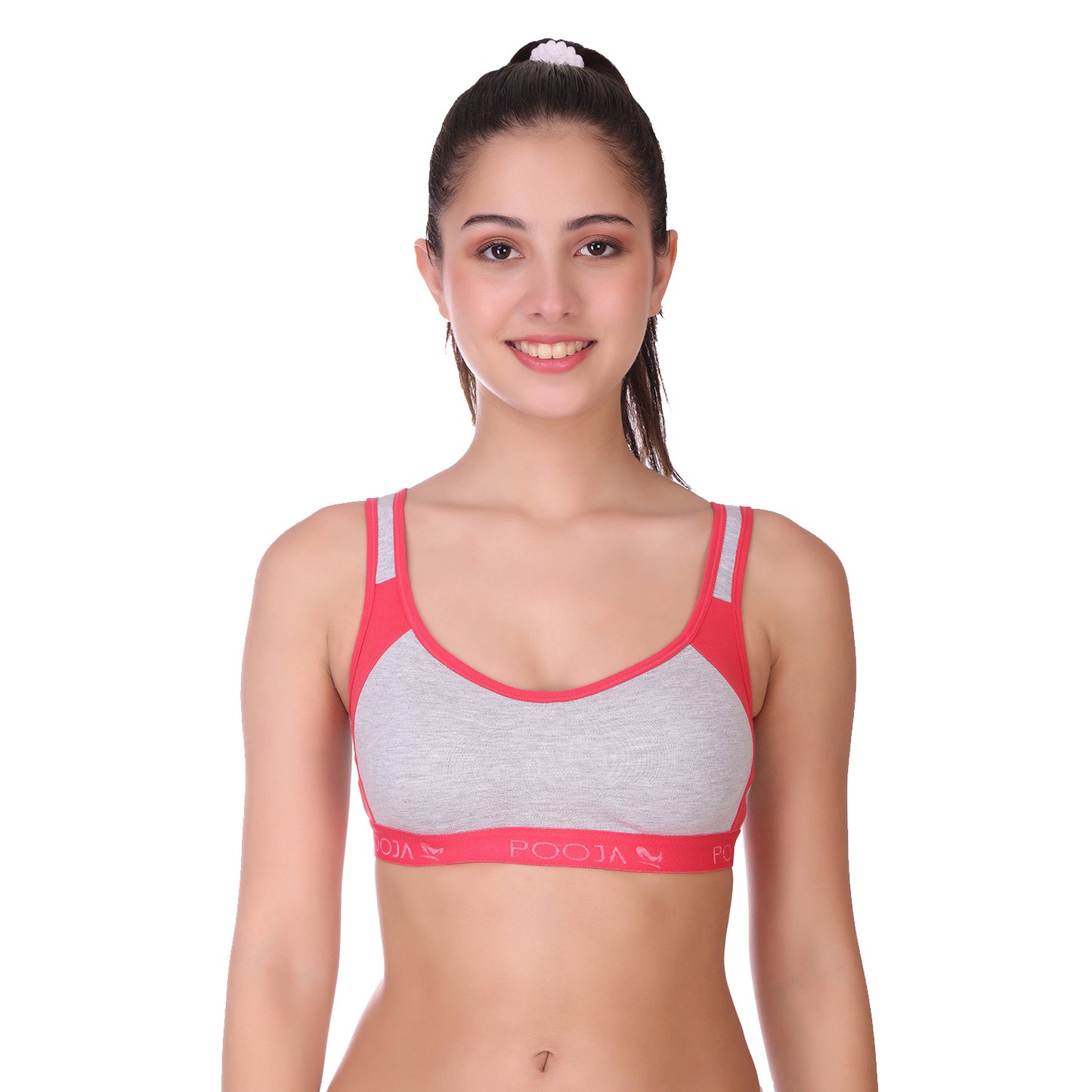 Full Coverage Cotton Blend Sports Bra For Womens - CORAL