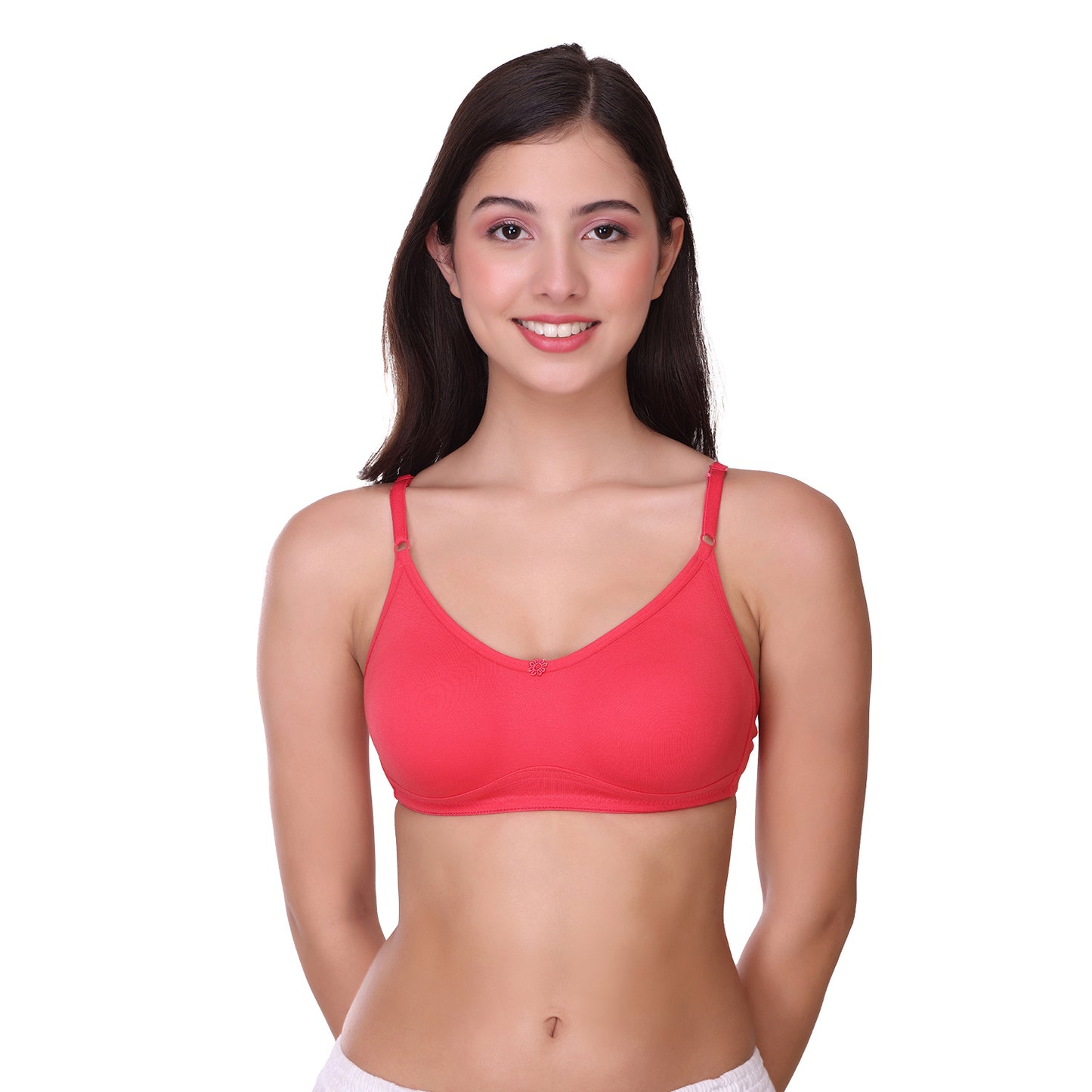 POOJA RAGENEE Full Coverage Double Layer Seamless Wireless Moulded Cup T-Shirt Bra for Womens Coral