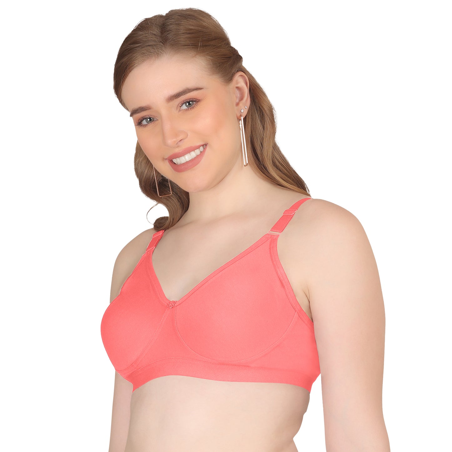 POOJA RAGENEE Seamless Moulded Non Padded Free Wired Comfortable Bra MQ3053 Coral