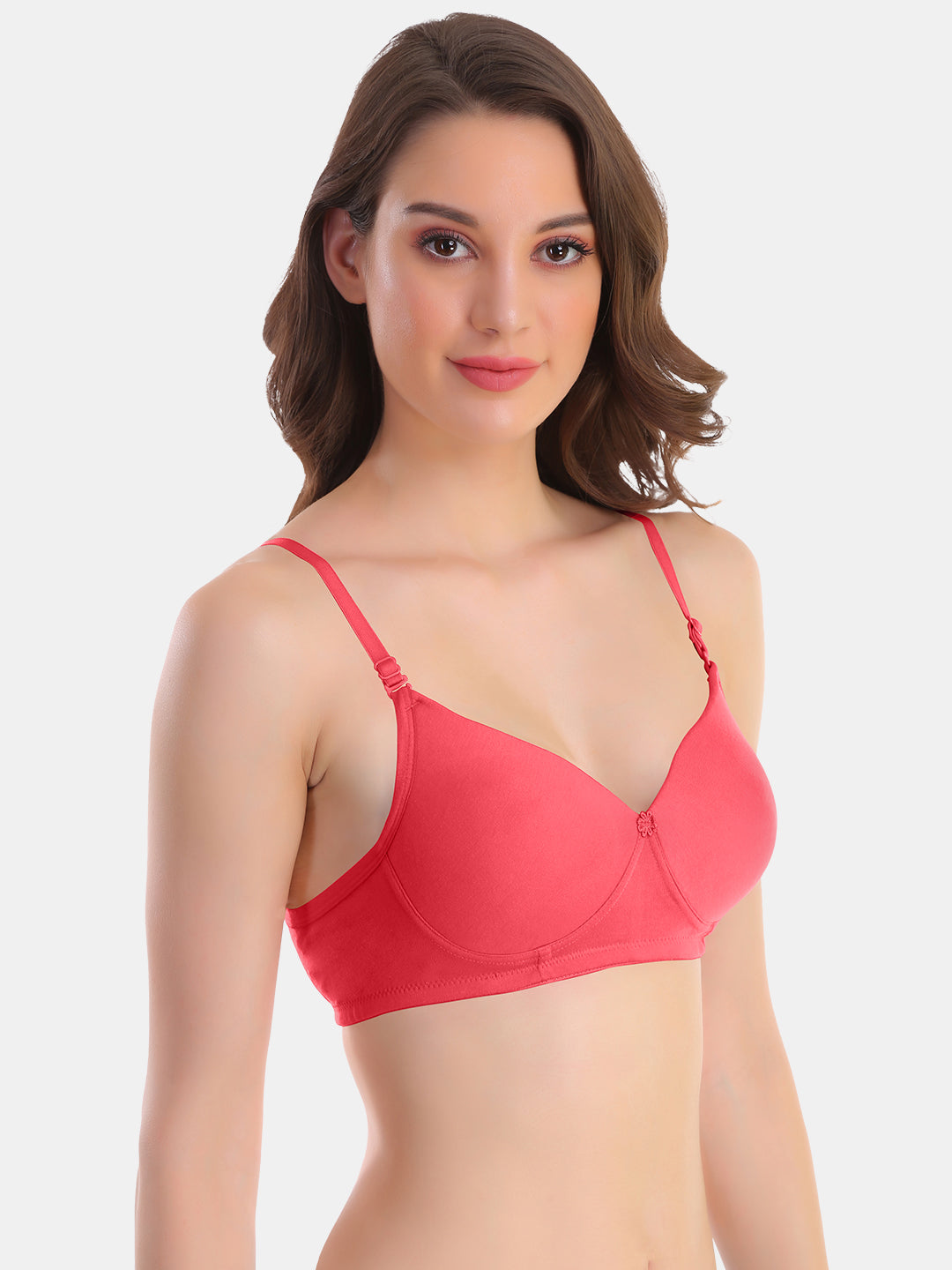 Pooja Ragenee Womens Full Coverage Padded Mould Cotton Bra FQ8005 Coral