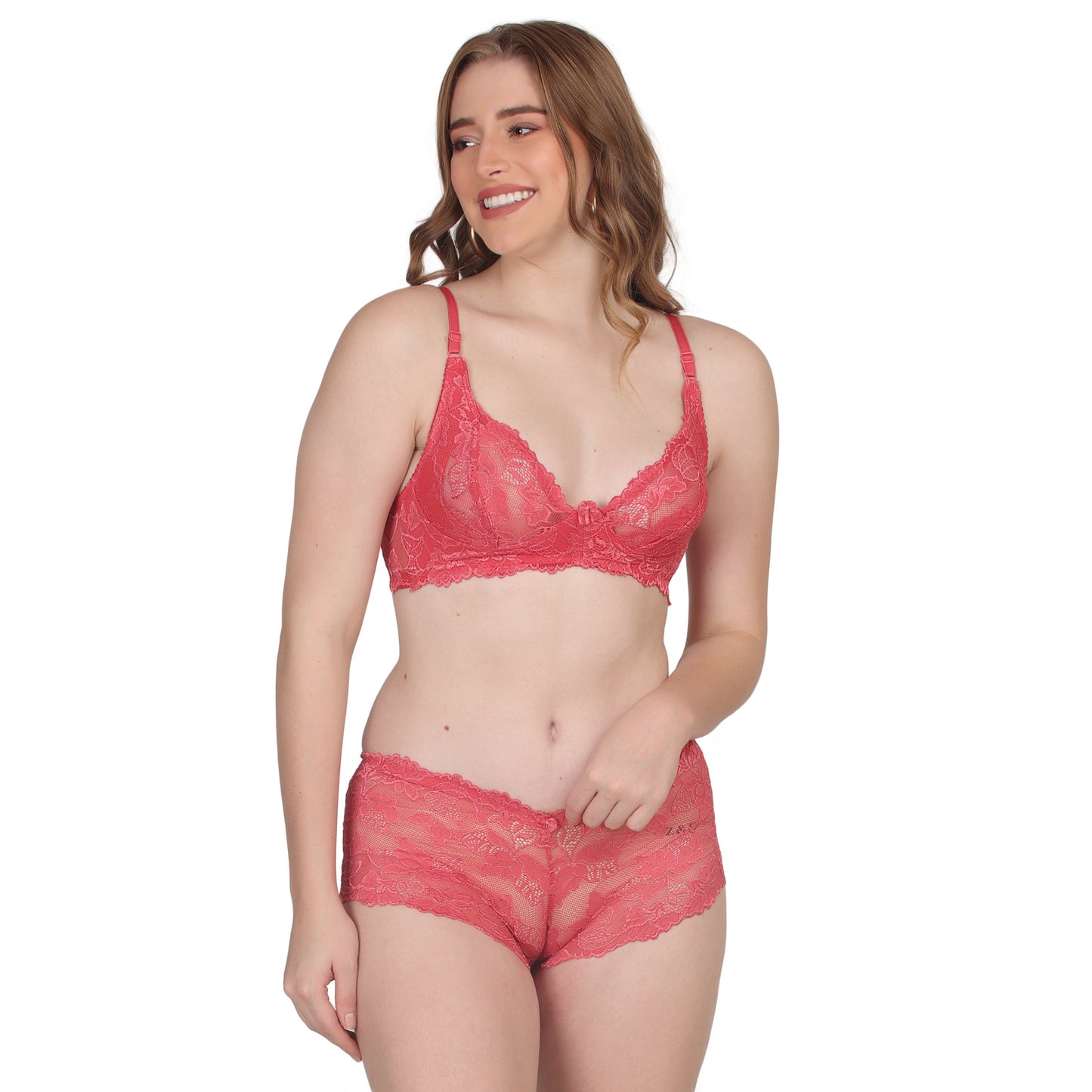 POOJA RAGENEE Comfortable & Smooth Net Fabric Set ST04 Coral