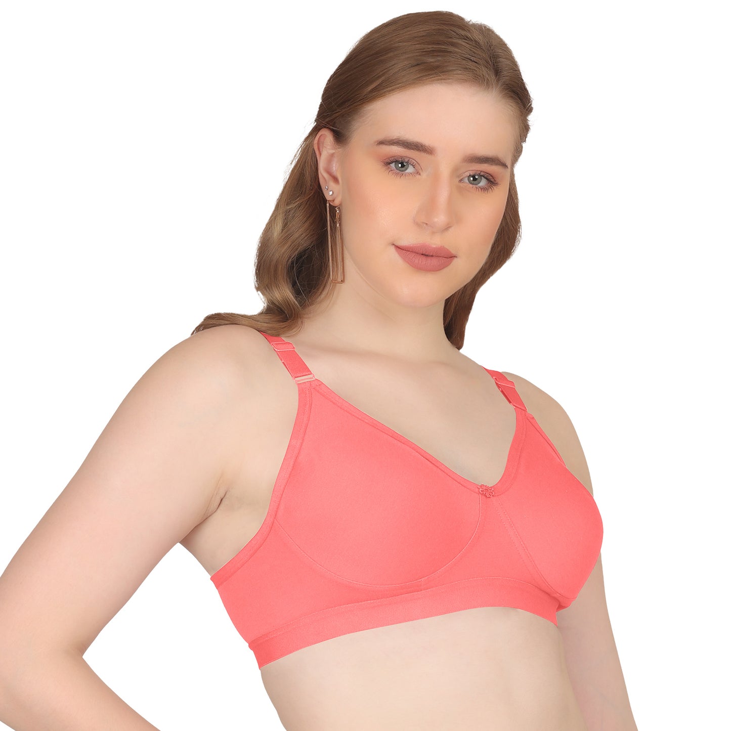 POOJA RAGENEE Seamless Moulded Non Padded Free Wired Comfortable Bra MQ3053 Coral