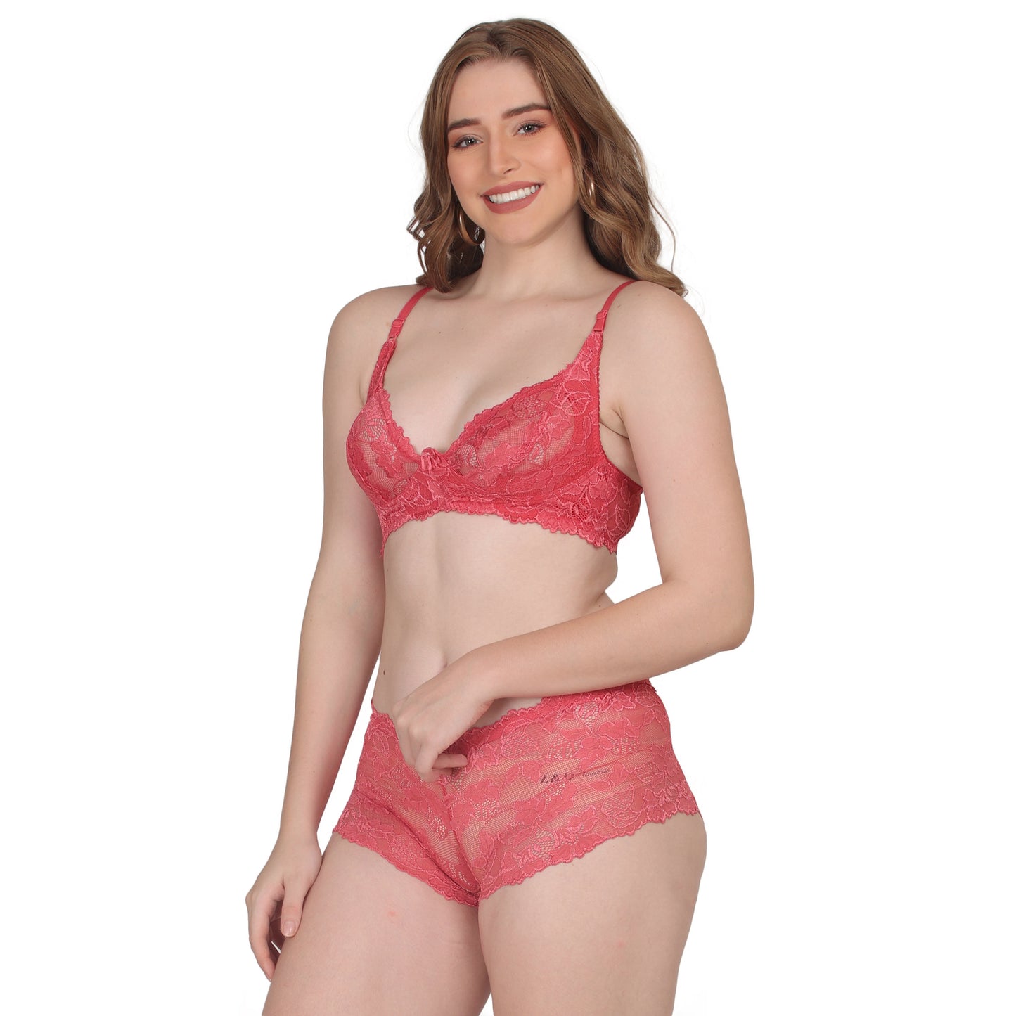 POOJA RAGENEE Comfortable & Smooth Net Fabric Set ST04 Coral