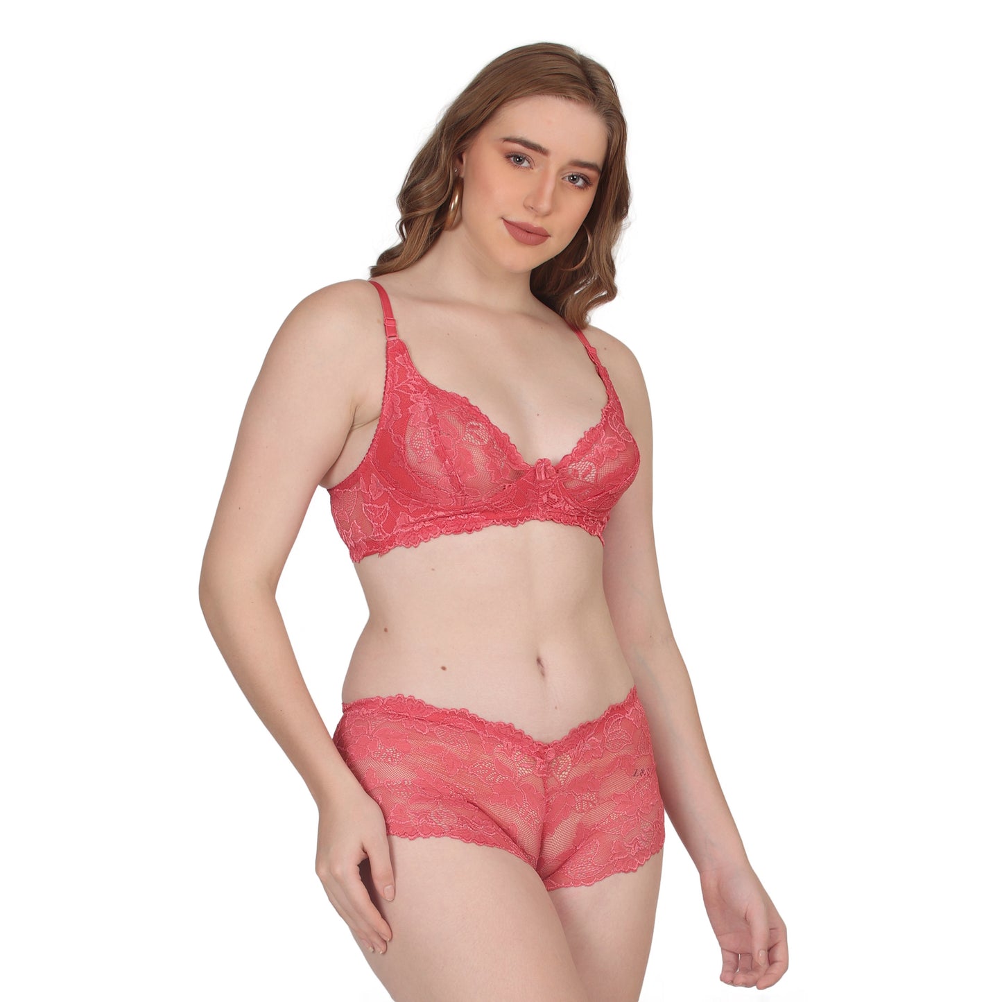 POOJA RAGENEE Comfortable & Smooth Net Fabric Set ST04 Coral