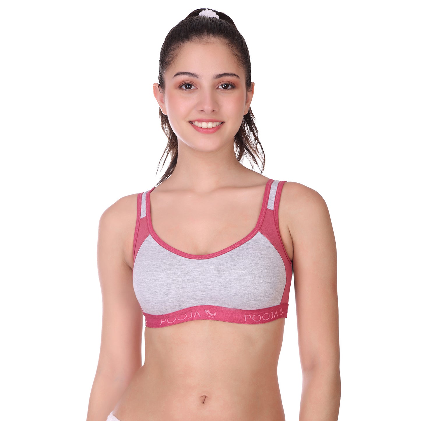 Full Coverage Cotton Blend Sports Bra For Womens - D. Pink