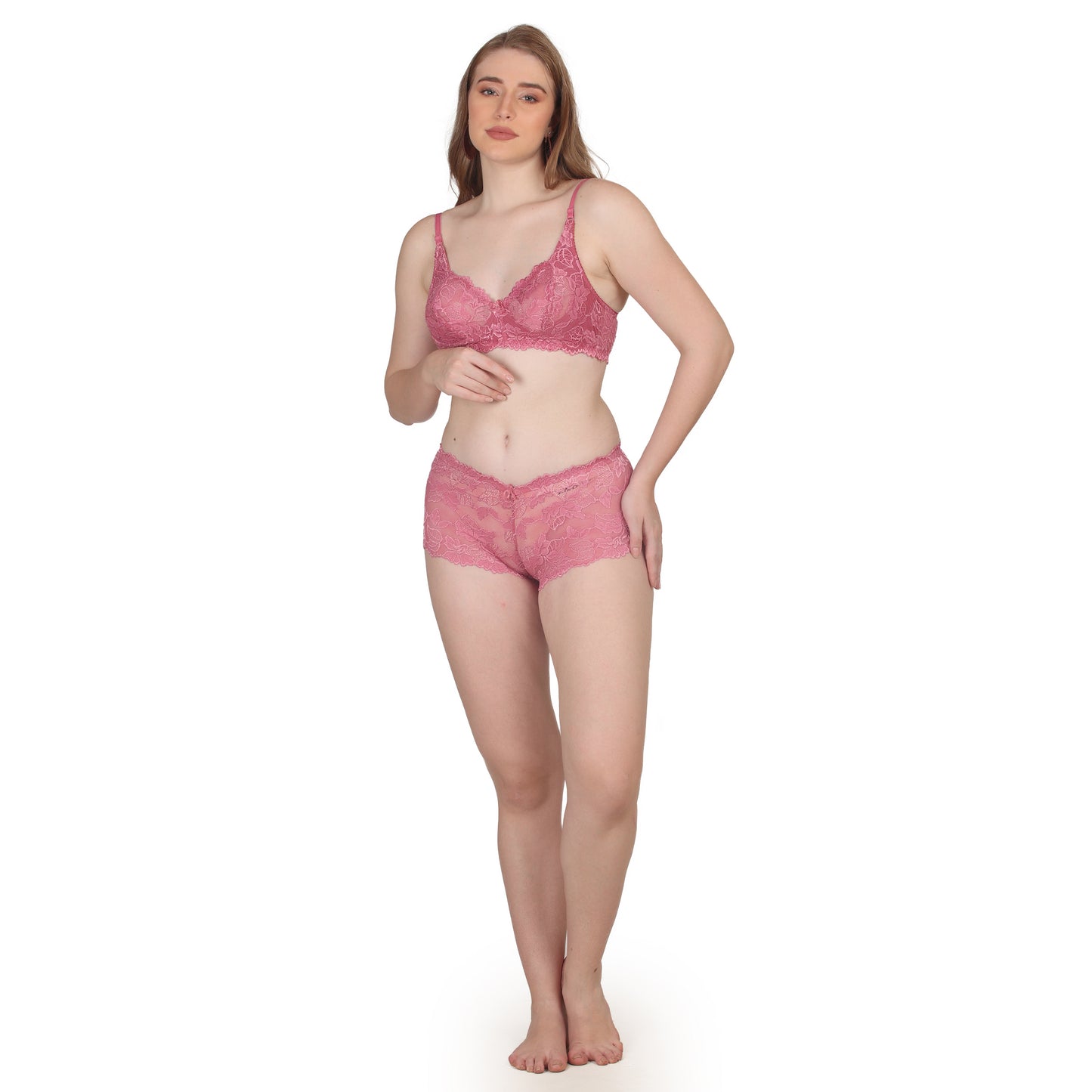POOJA RAGENEE Comfortable & Smooth Net Fabric Set ST04 Dark Pink