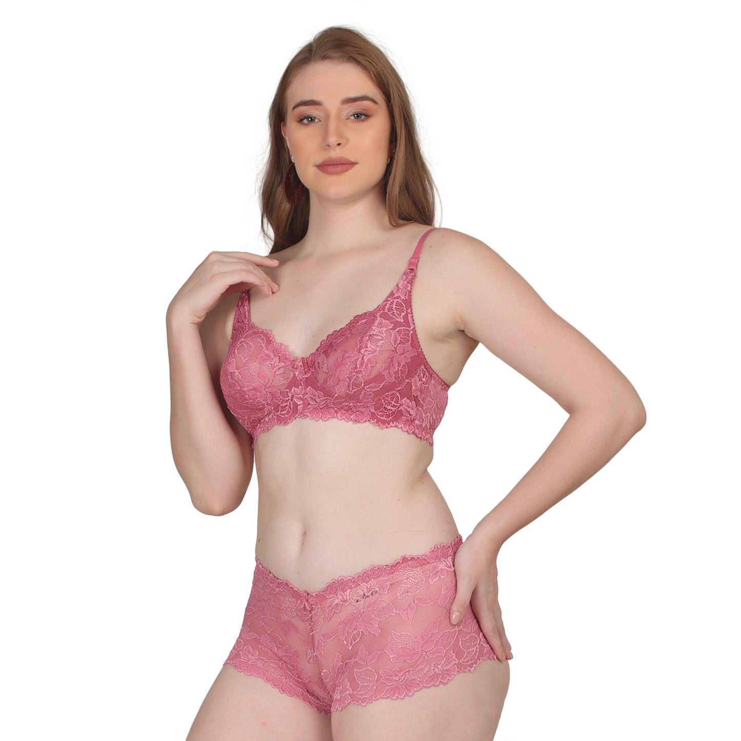 POOJA RAGENEE Comfortable & Smooth Net Fabric Set ST04 Dark Pink