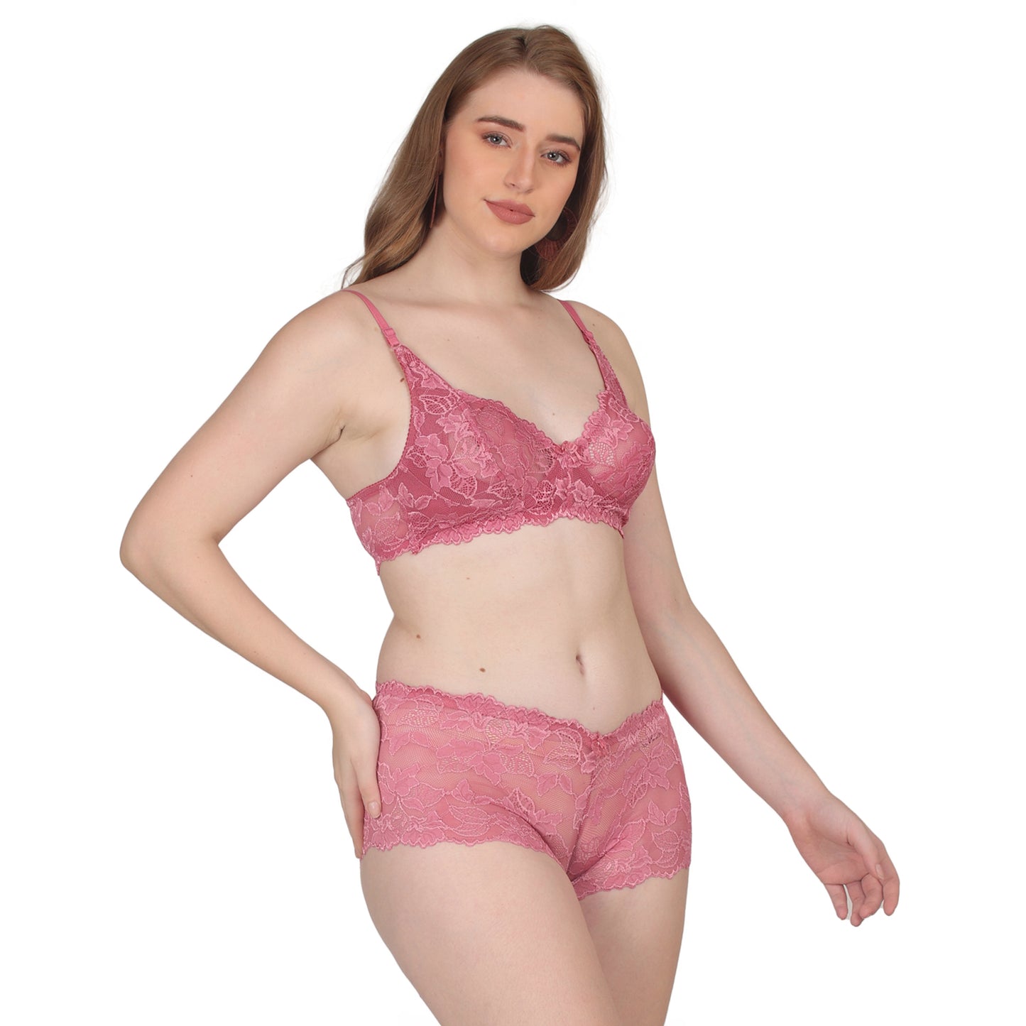 POOJA RAGENEE Comfortable & Smooth Net Fabric Set ST04 Dark Pink