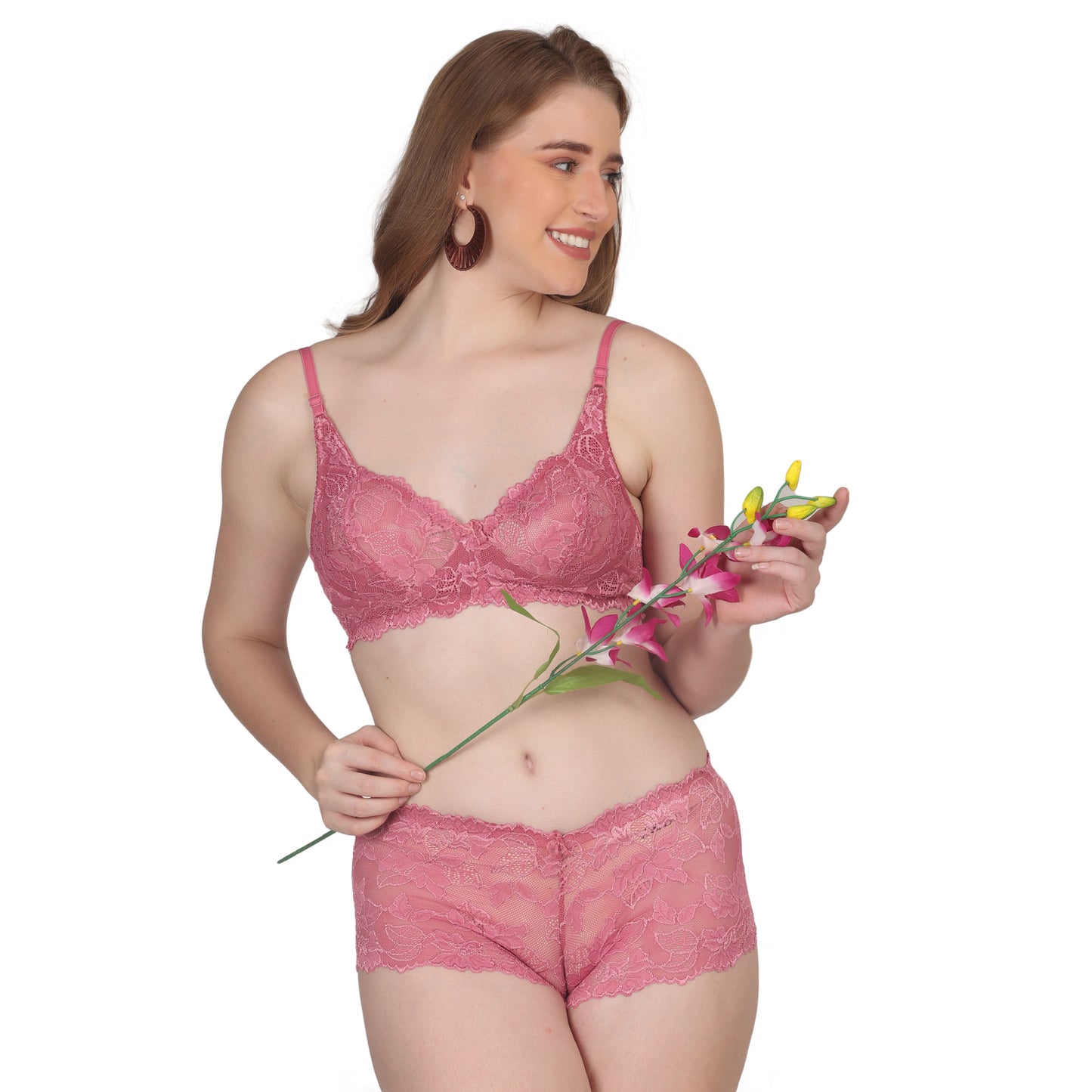 POOJA RAGENEE Comfortable & Smooth Net Fabric Set ST04 Dark Pink