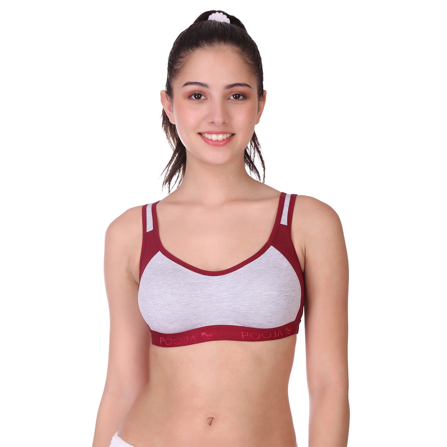 Full Coverage Cotton Blend Sports Bra For Womens - Maroon