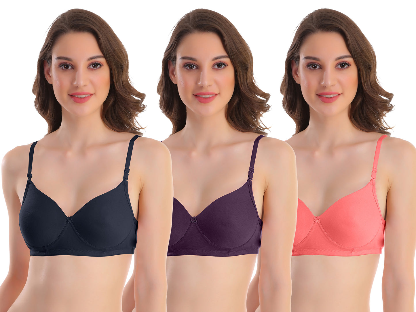 Pooja Ragenee Womens Full Coverage Padded Mould Cotton Bra FQ8005 NavyBlue-Wine