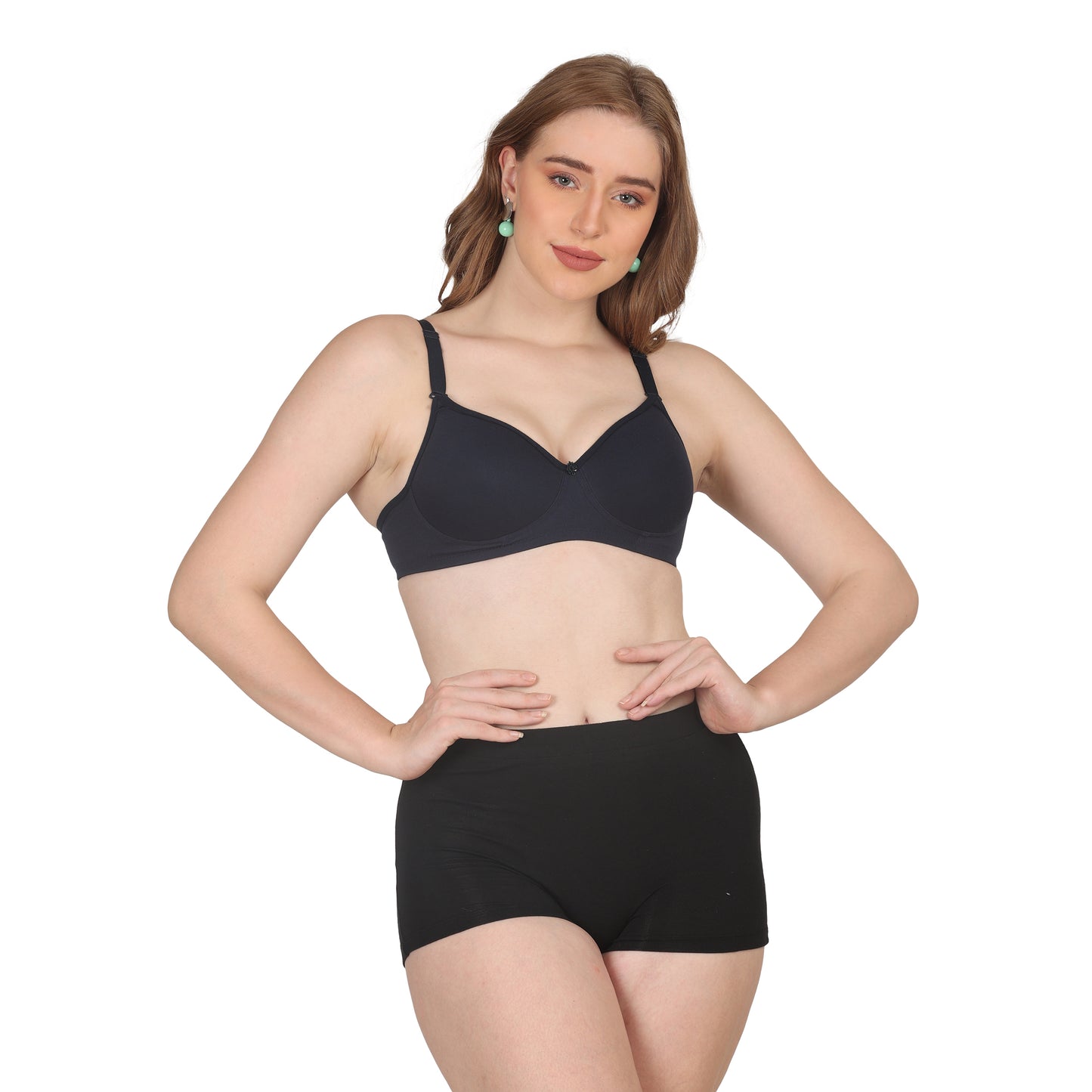 POOJA RAGENEE Lightly Padded Solid Bra for Womens FQ8002D Navy Blue