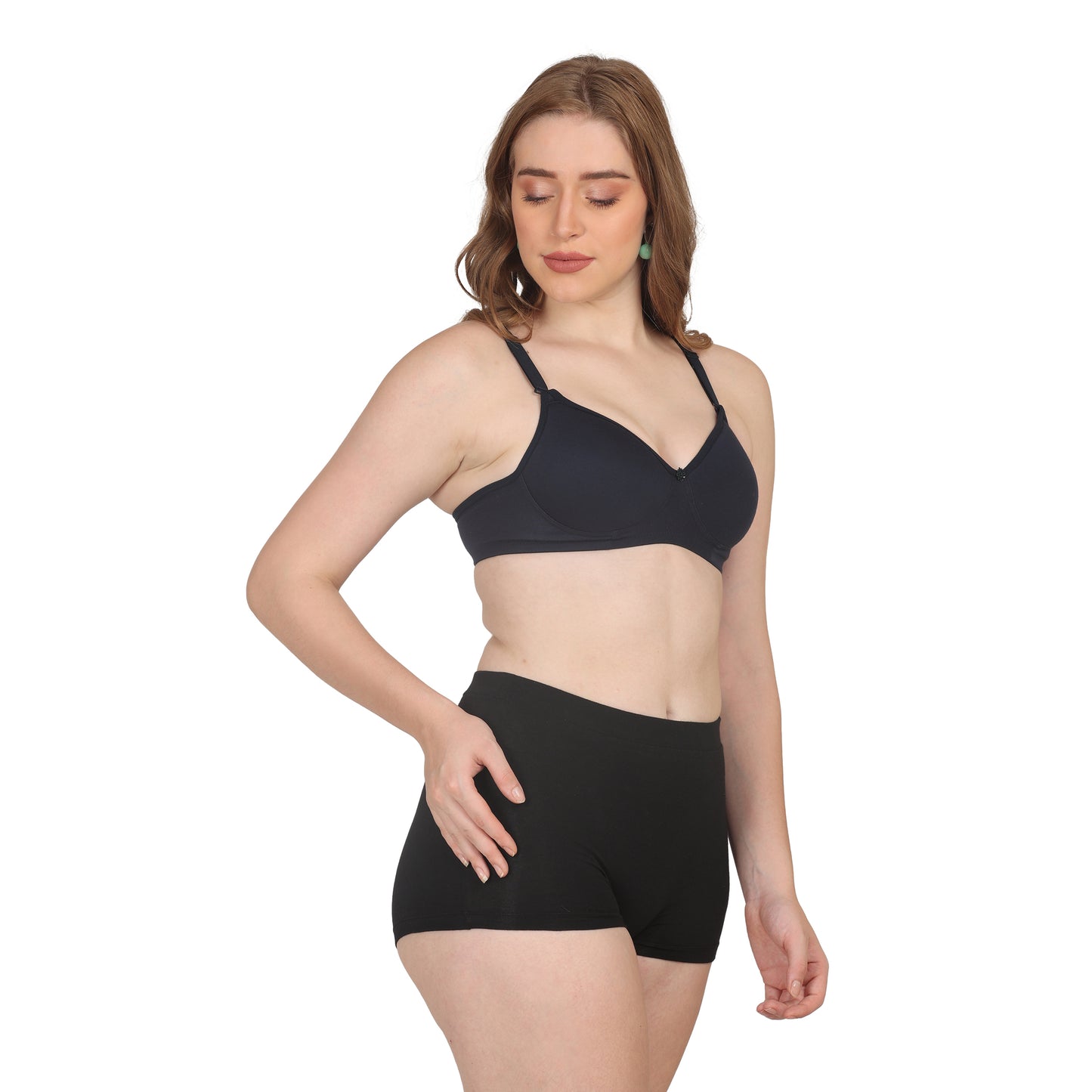 POOJA RAGENEE Lightly Padded Solid Bra for Womens FQ8002D Navy Blue