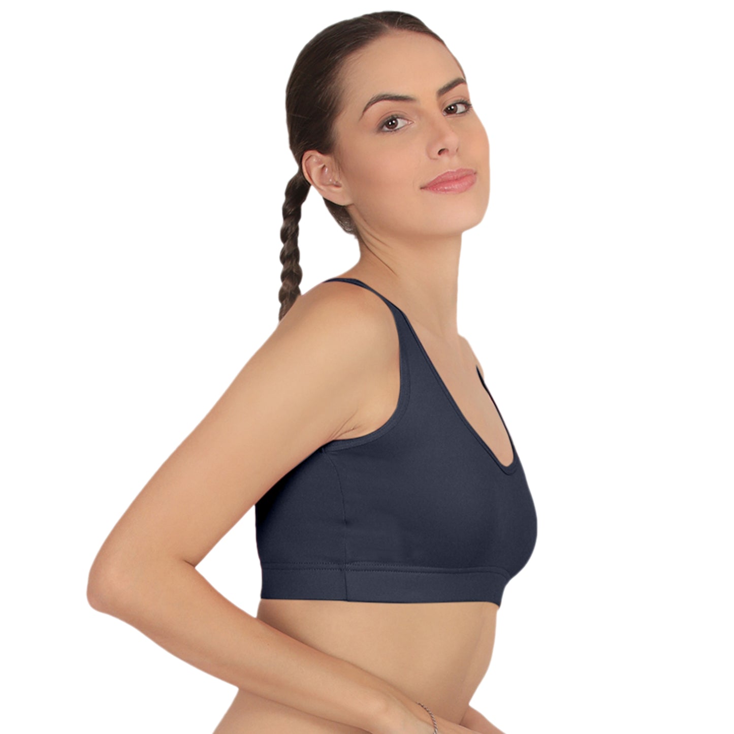 POOJA RAGENEE Full Coverage Seamless Bra Fitness T-Shirt Sports BraSQ1037 Navy Blue