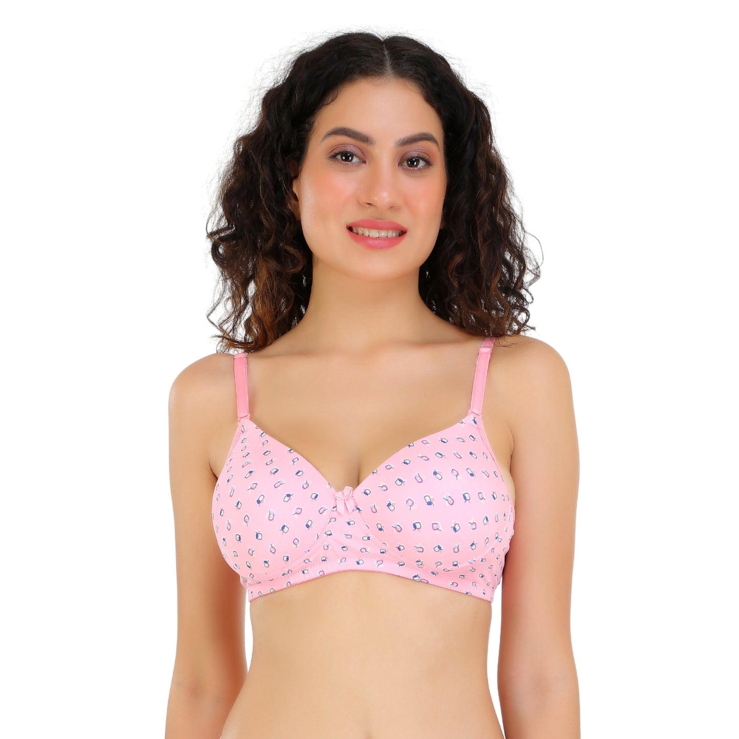 Pooja Ragenee Light Padded Printed bra Lycra Blend for Womens - FQ8001 Pink