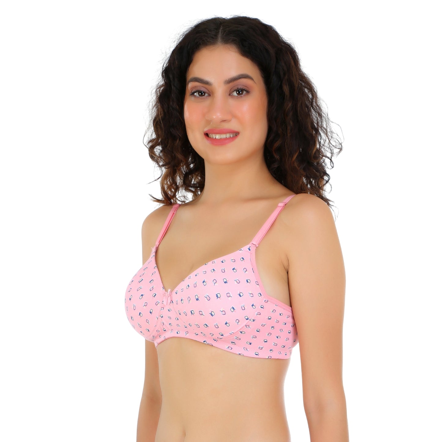 Pooja Ragenee Light Padded Printed bra Lycra Blend for Womens - FQ8001 Pink