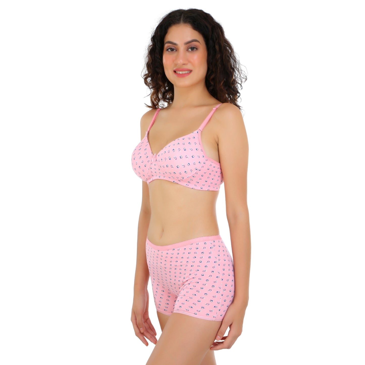 Pooja Ragenee Light Padded Printed bra Lycra Blend for Womens - FQ8001 Pink