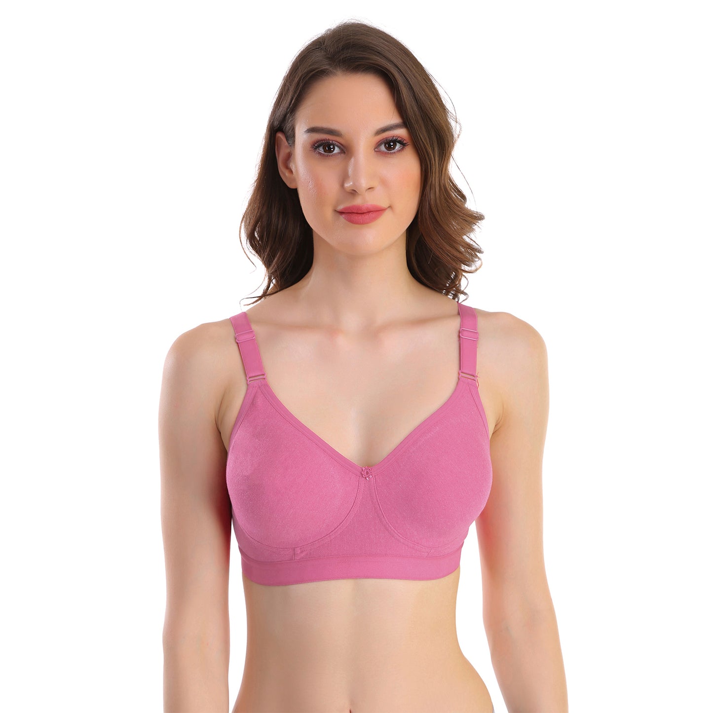 Full Coverage Non Padded Cotton Blend Bra Pink