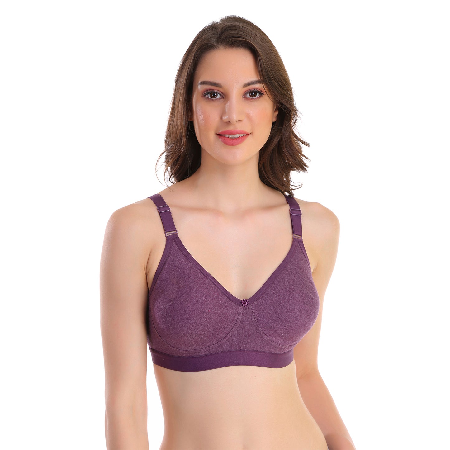 Full Coverage Non Padded Cotton Blend Bra Purple