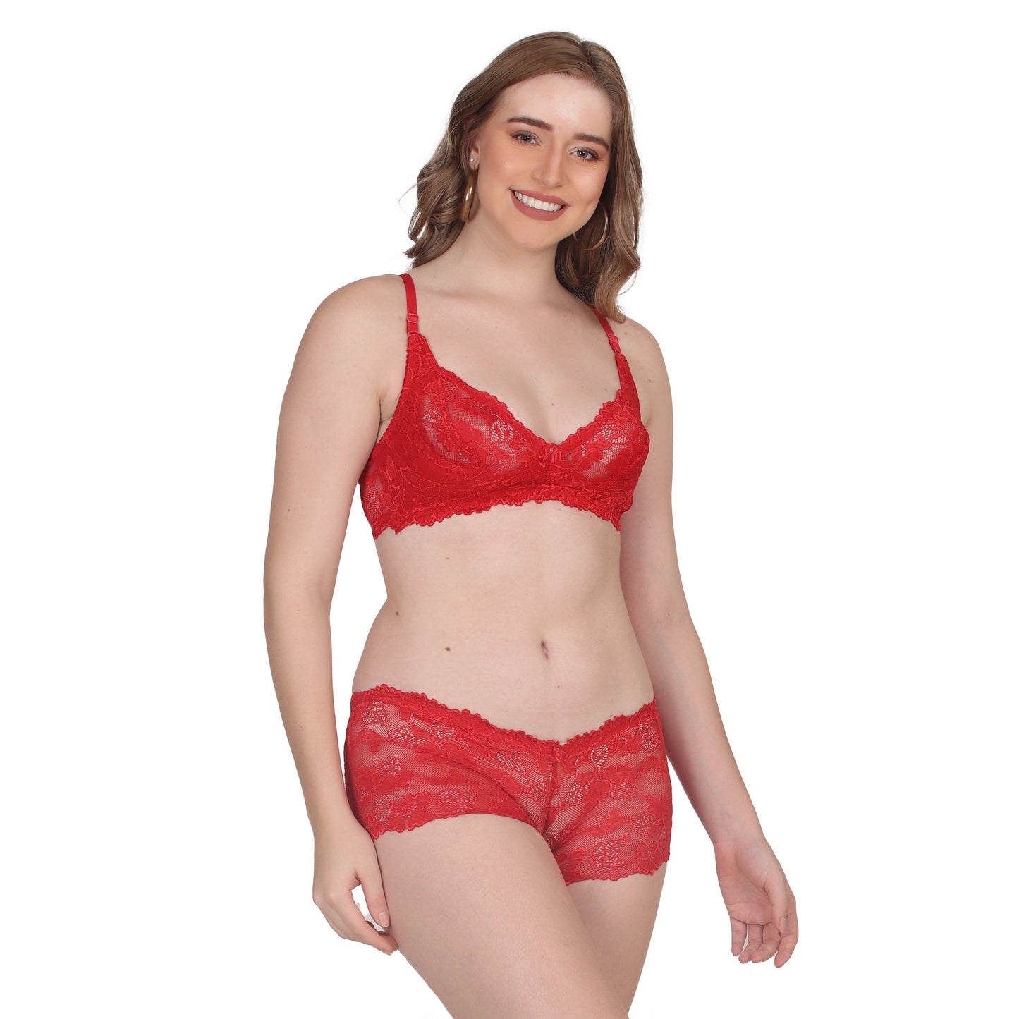 POOJA RAGENEE Comfortable & Smooth Net Fabric Set ST04 Red