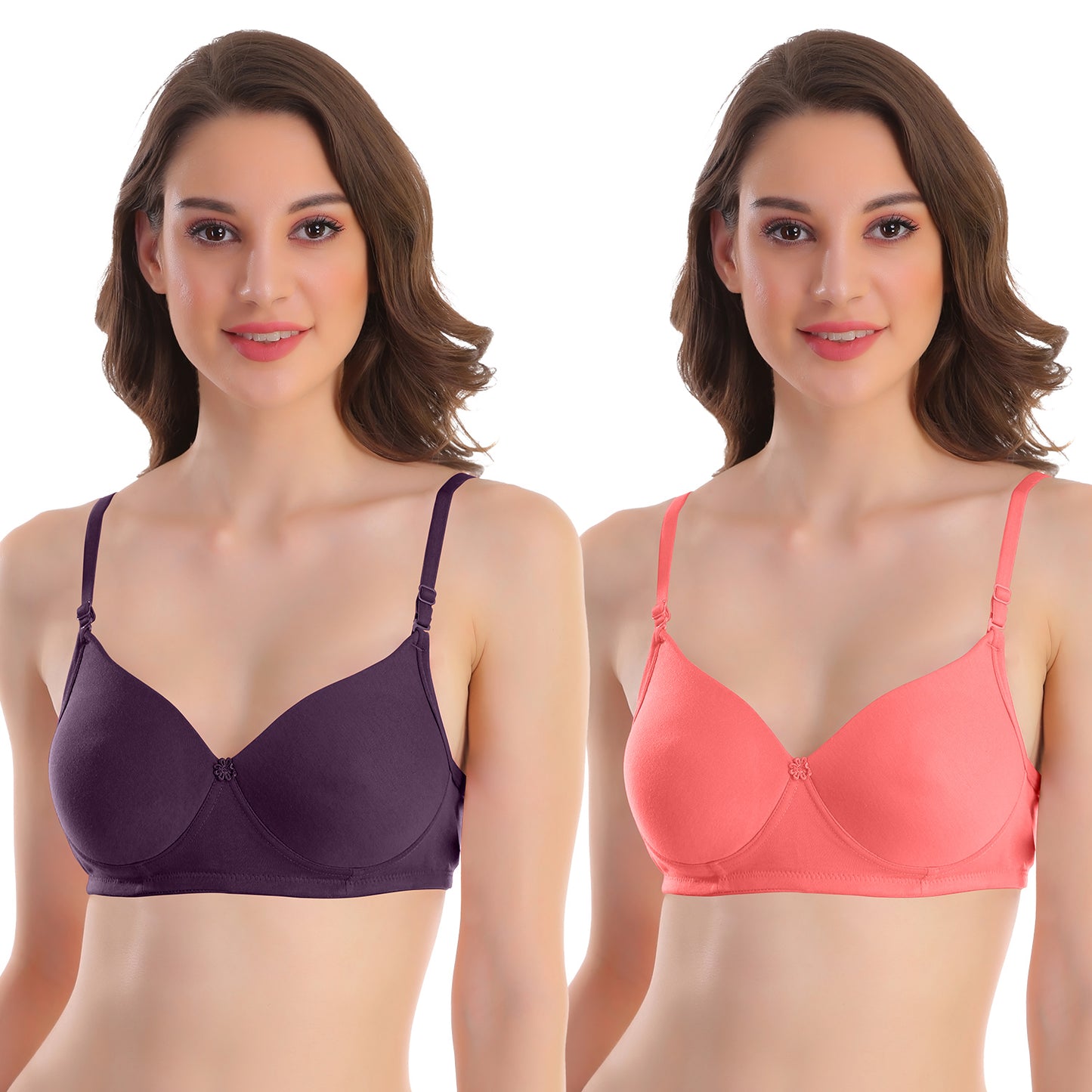Pooja Ragenee Womens Full Coverage Padded Mould Cotton Bra FQ8005 Wine-Coral