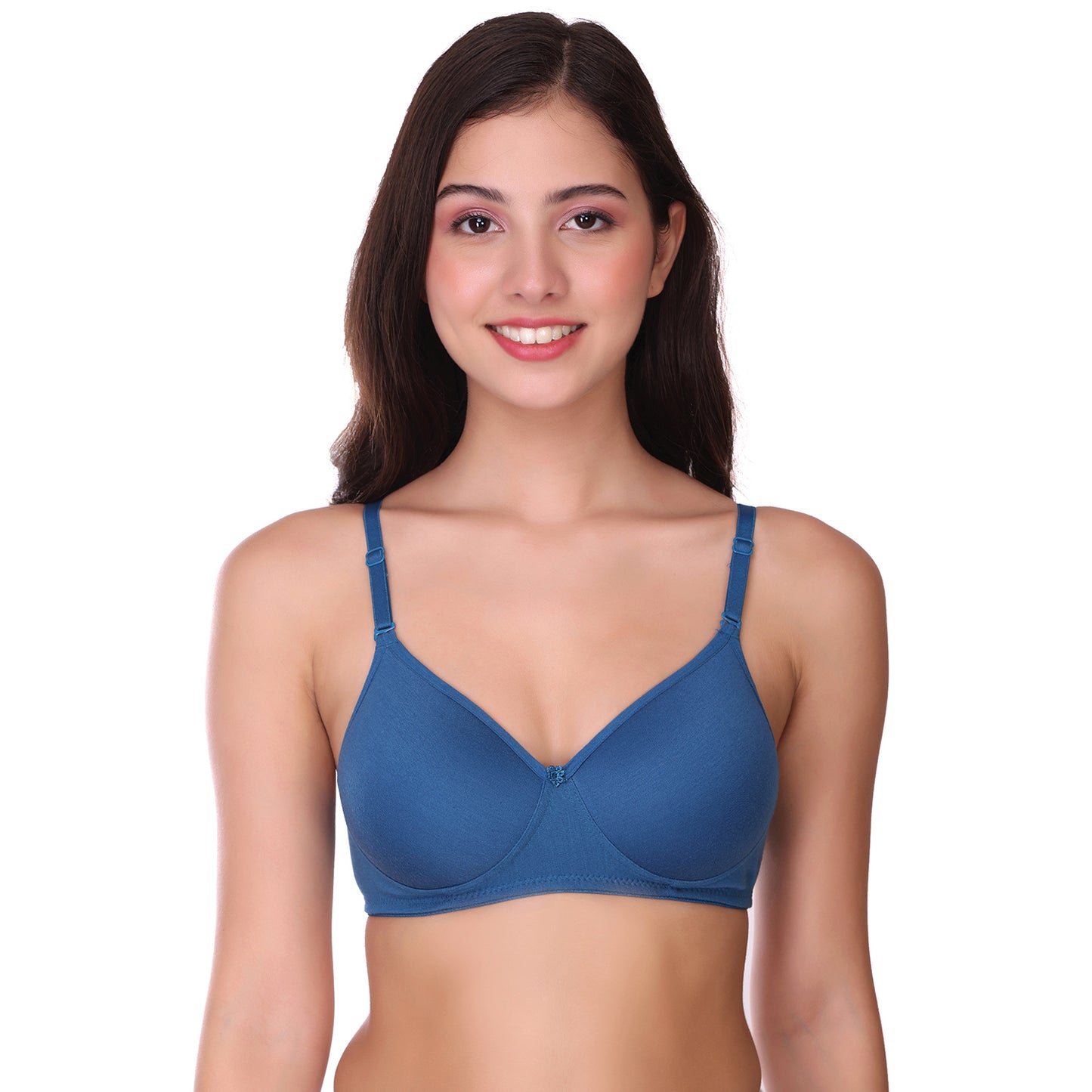 Seamless Light Pad Adjustable Cotton bra in Air Force Blue
