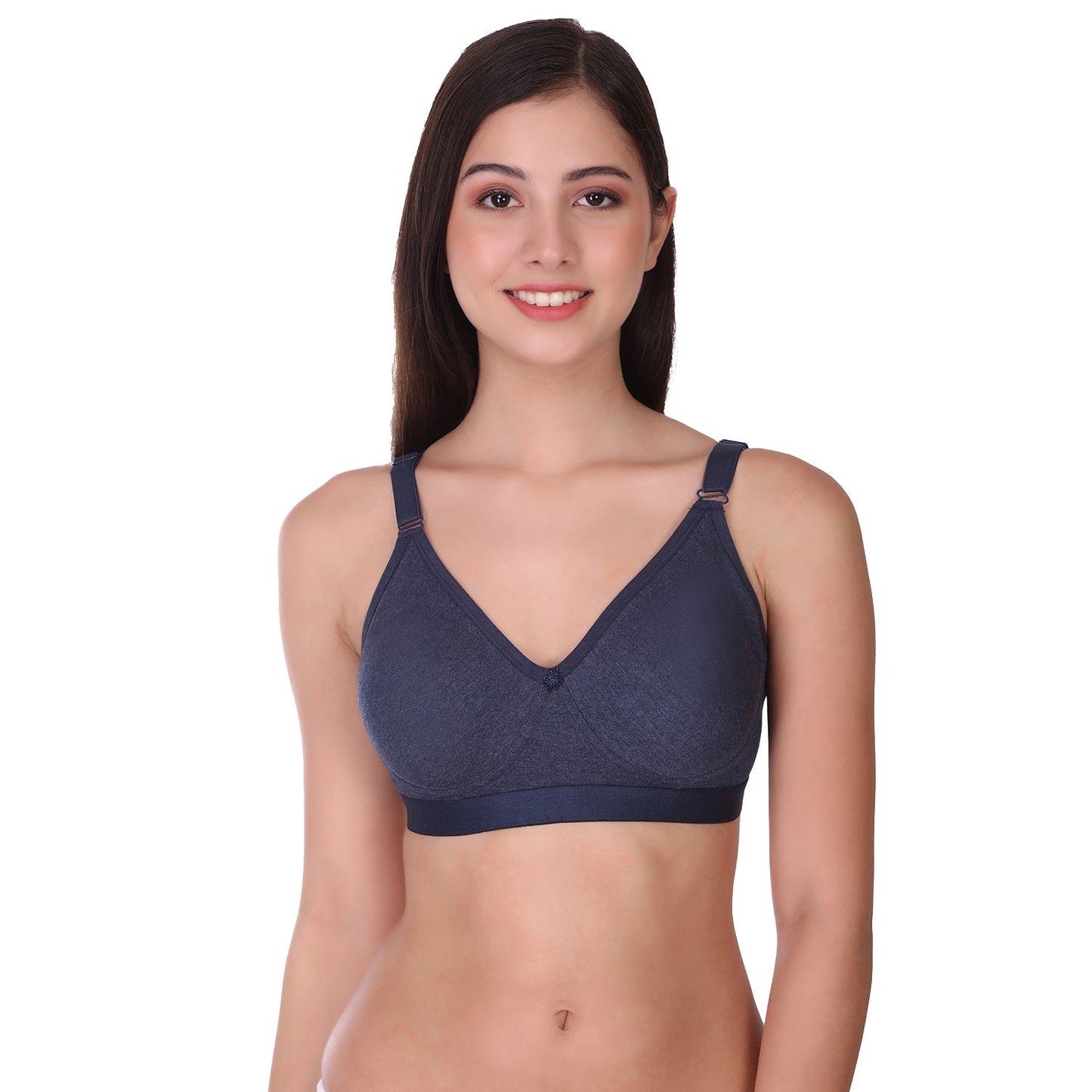 Full Coverage Non Padded Cotton Blend Bra Navy Blue