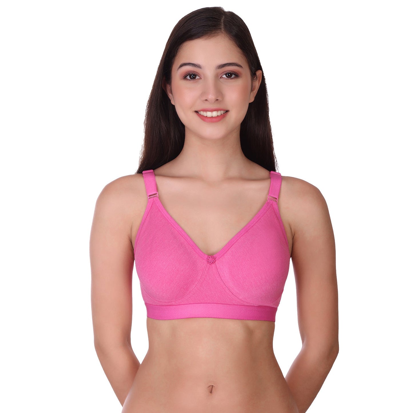 Full Coverage Non Padded Cotton Blend Bra Pink