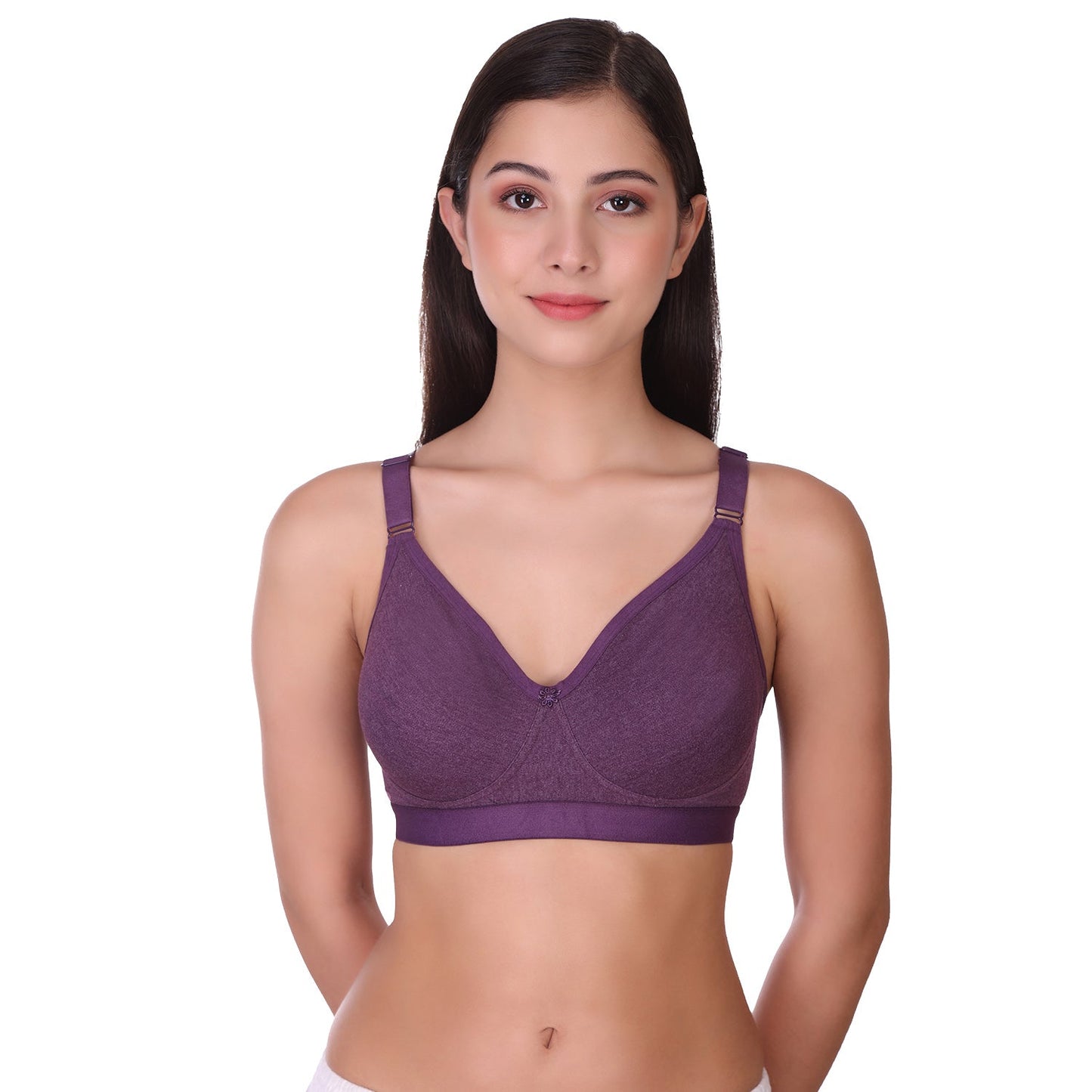Full Coverage Non Padded Cotton Blend Bra Purple