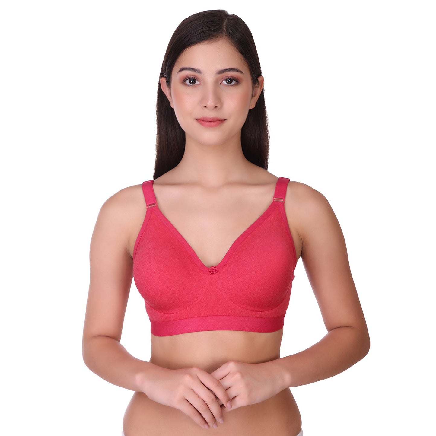 Full Coverage Non Padded Cotton Blend Bra Red
