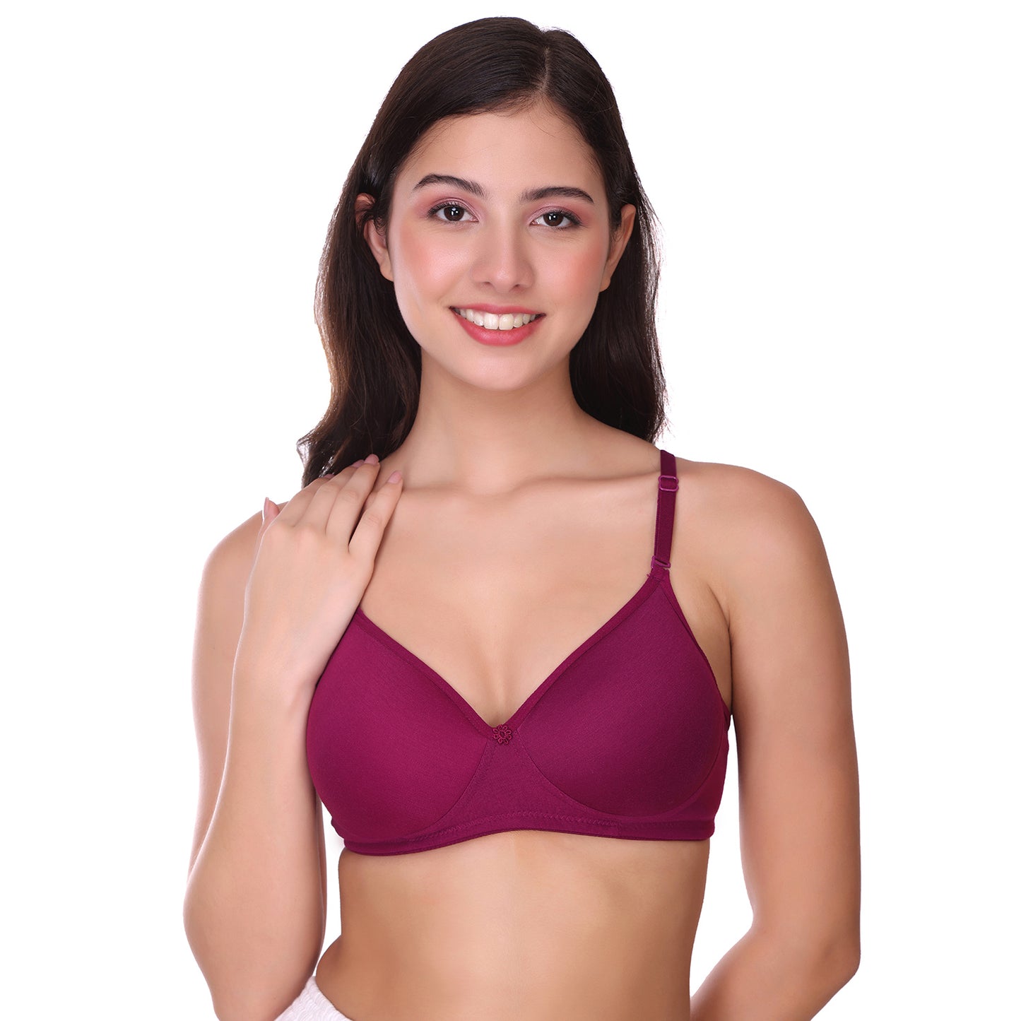 Seamless Light Pad Adjustable Cotton bra in Wine