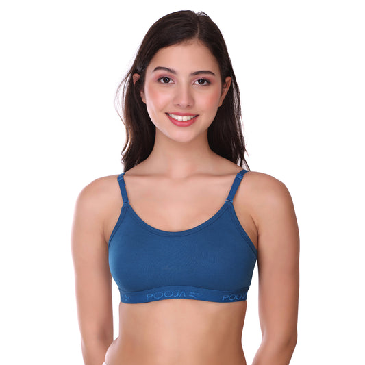 Pooja Ragenee Cotton Moulded Sports bra for Girls AF Blue