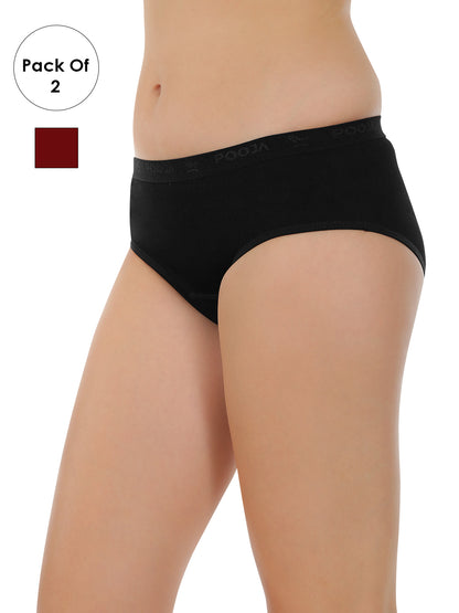 POOJA RAGENEE Women's Regular Pure Cotton Panty PQ5032 Black-Maroon