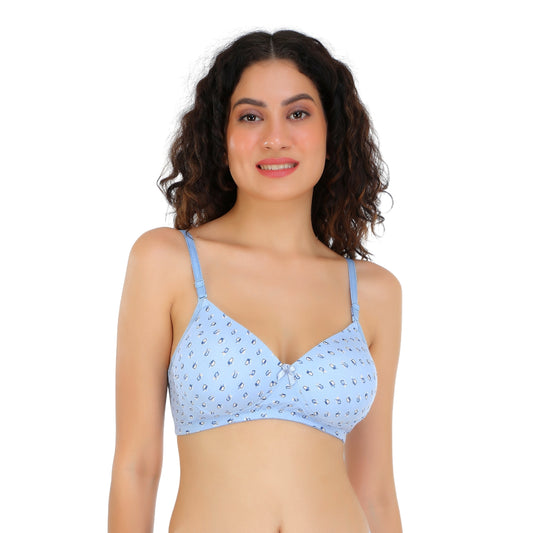 Pooja Ragenee Light Padded Printed bra Lycra Blend for Womens -FQ8001 Blue