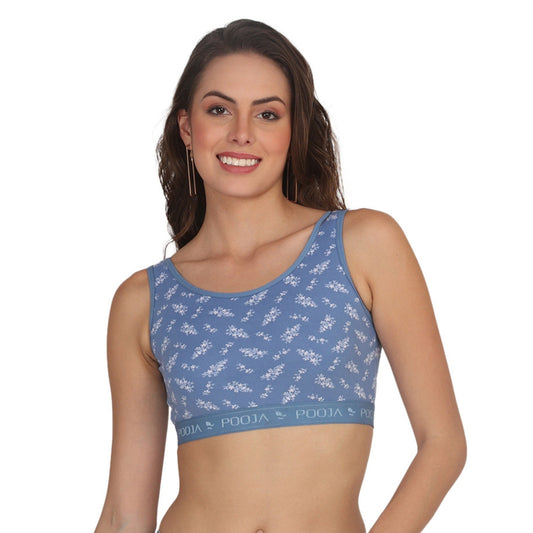 POOJA RAGENEE Seamless Smooth Fabric & comfortable Printed Bra for Fitness SQ1032 Blue