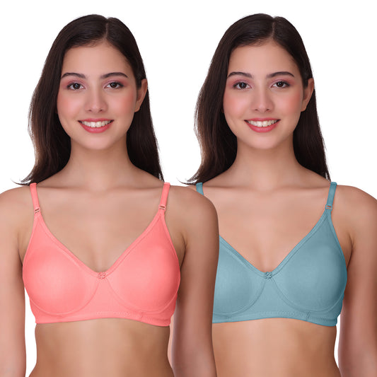 Pooja Ragenee Womens Full Coverage Non Padded Mould Cotton Bra MQ3057 Baby Pink-Blue