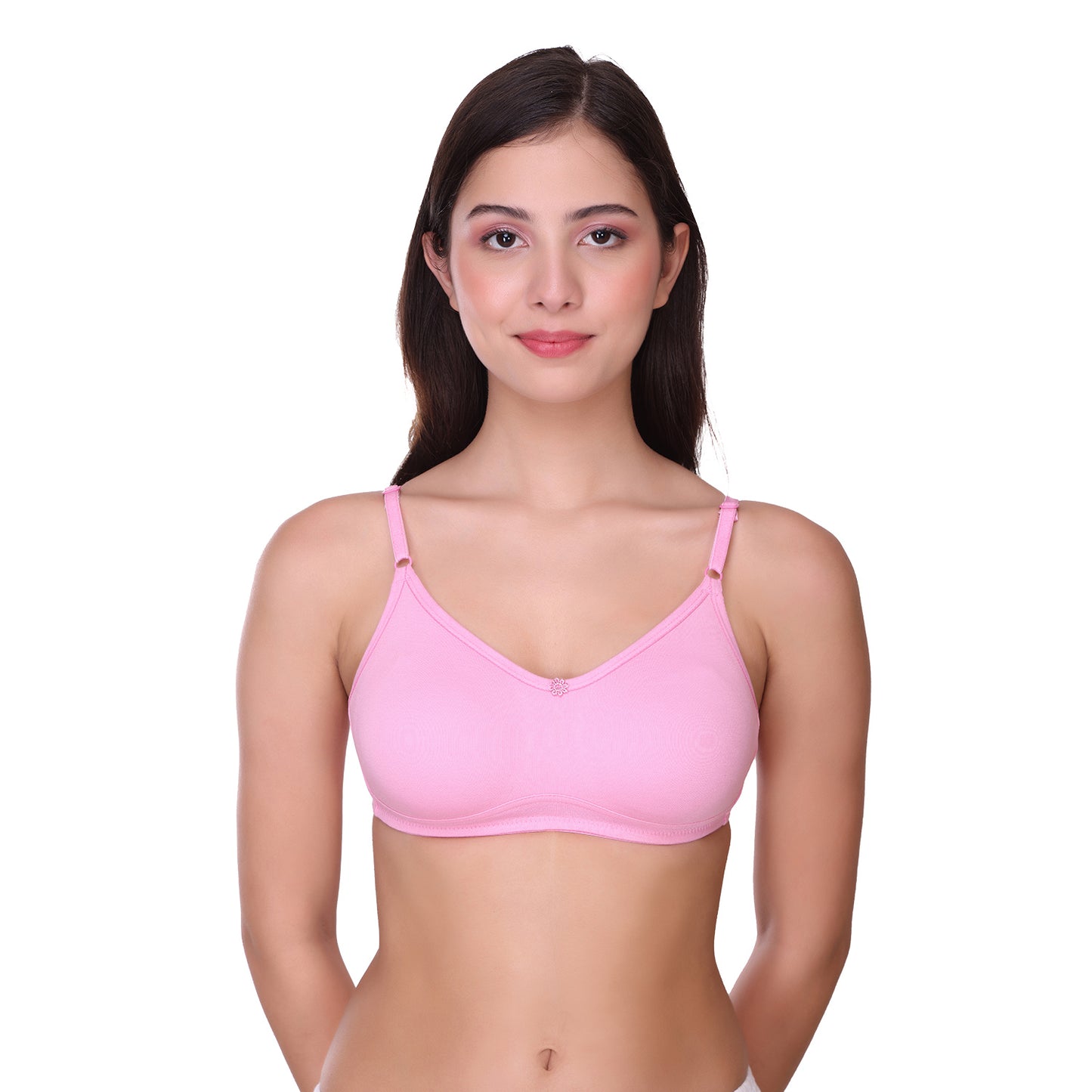 POOJA RAGENEE Full Coverage Double Layer Seamless Wireless Moulded Cup T-Shirt Bra for Womens Baby Pink