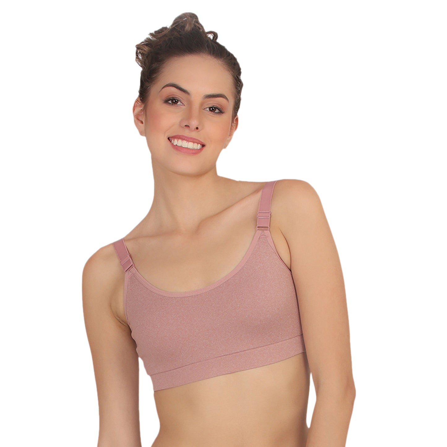 POOJA RAGENEE Seamless Non Padded Adjustable Strap Sports Bra SQ1033 Baby Pink