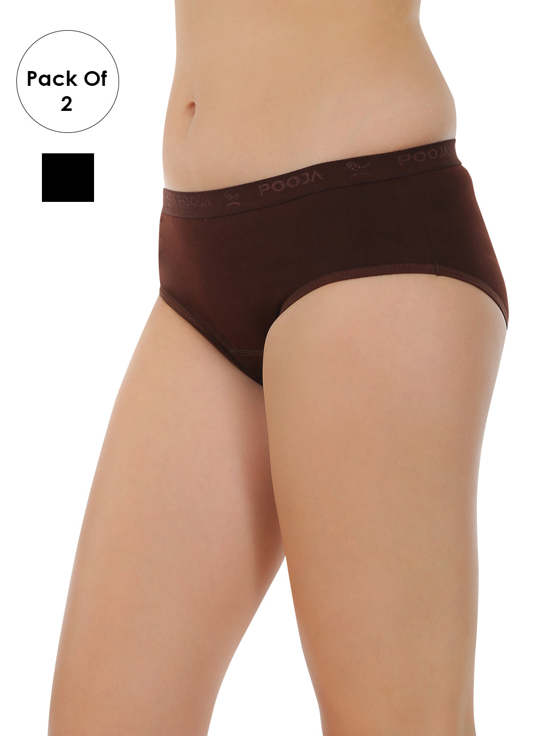 POOJA RAGENEE Women's Regular Pure Cotton Panty PQ5032 Brown-Black