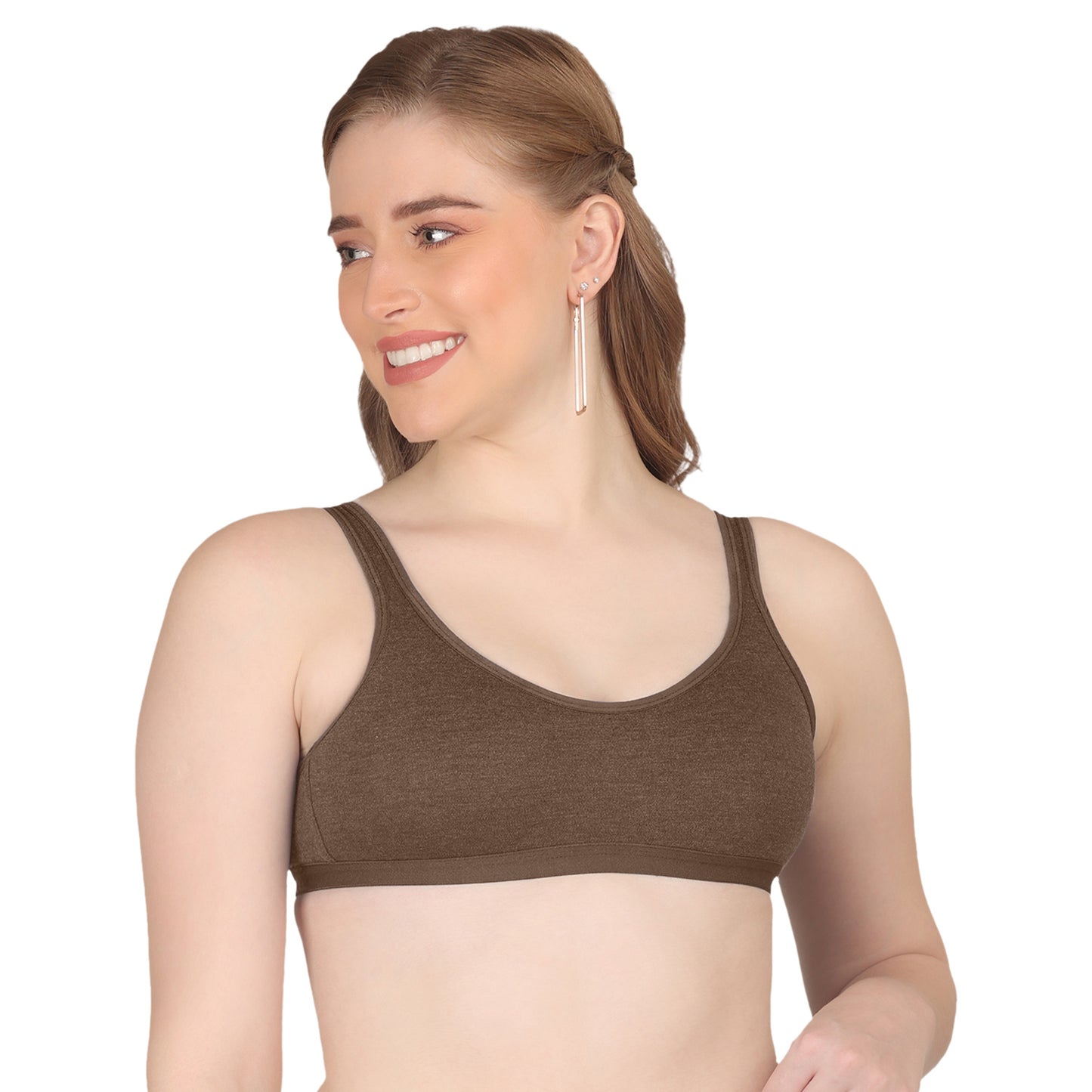 POOJA RAGENEE T-Shirt Bra Fitness & comfortable Cotton Sports BraSQ1036 Brown