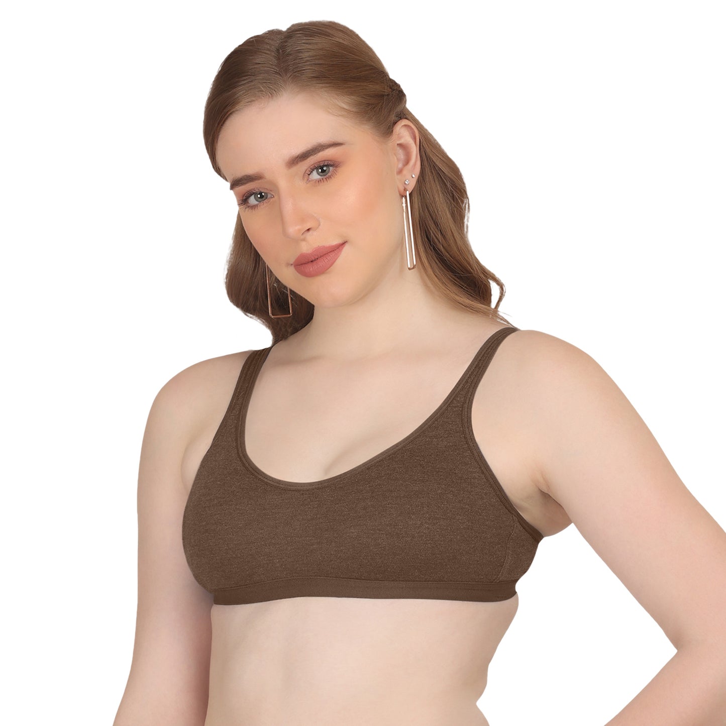 POOJA RAGENEE T-Shirt Bra Fitness & comfortable Cotton Sports BraSQ1036 Brown